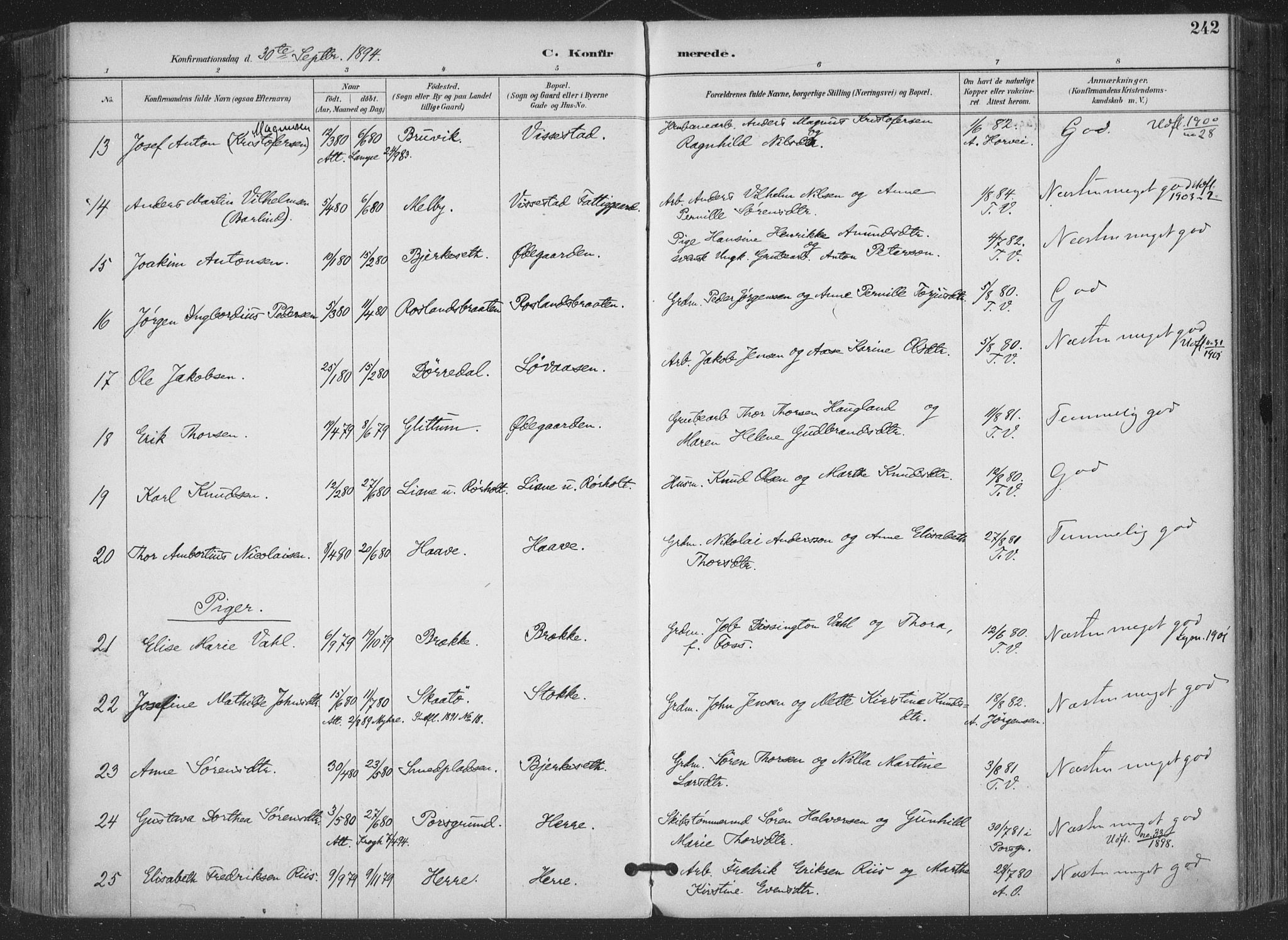 Bamble kirkebøker, SAKO/A-253/F/Fa/L0008: Parish register (official) no. I 8, 1888-1900, p. 242