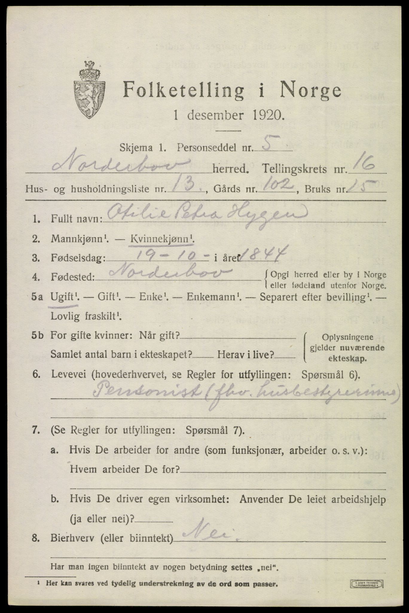 SAKO, 1920 census for Norderhov, 1920, p. 17790