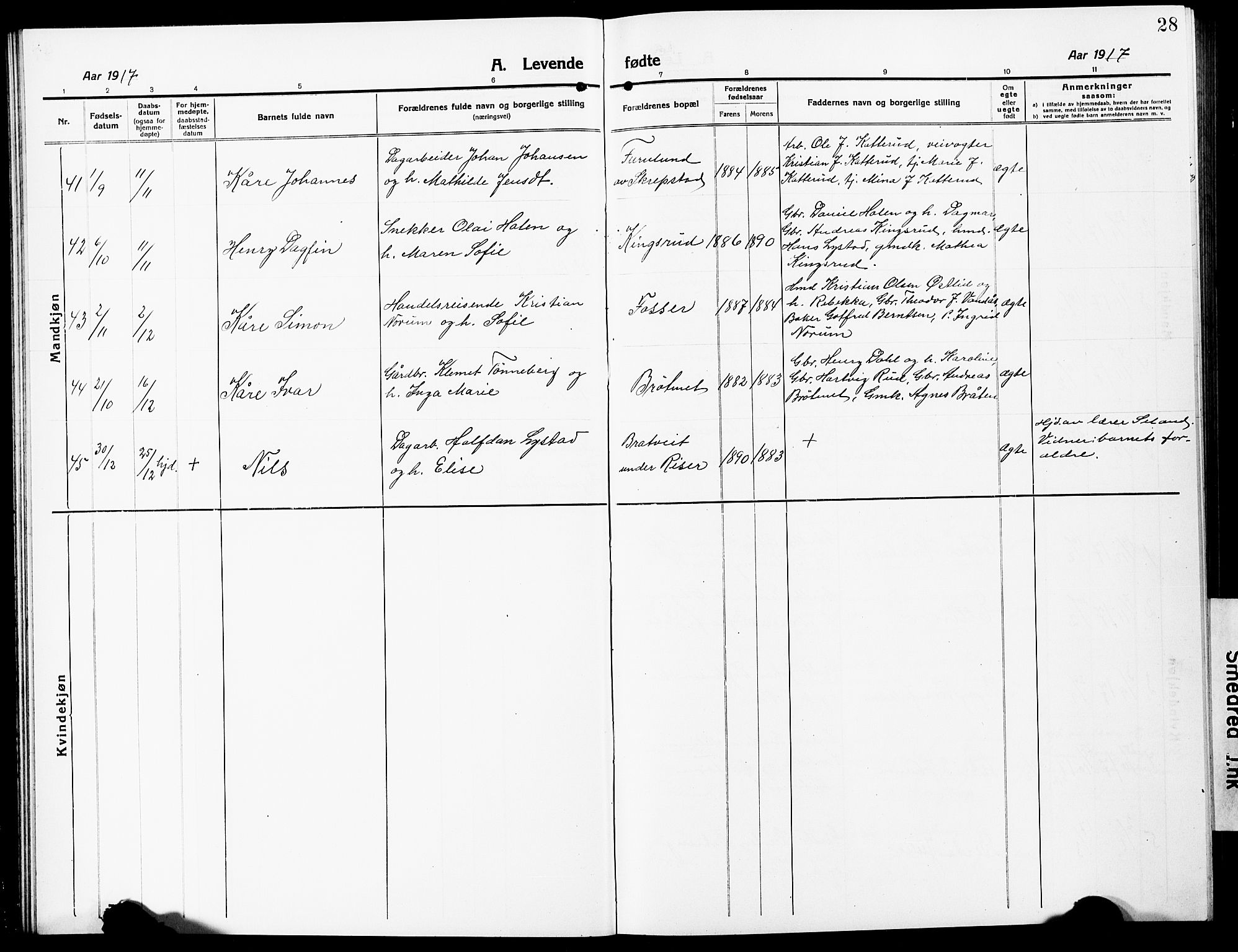 Høland prestekontor Kirkebøker, SAO/A-10346a/G/Ga/L0008: Parish register (copy) no. I 8, 1915-1929, p. 28