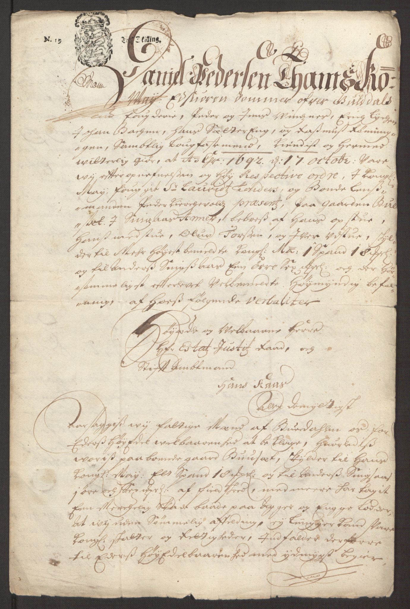 Rentekammeret inntil 1814, Reviderte regnskaper, Fogderegnskap, AV/RA-EA-4092/R59/L3942: Fogderegnskap Gauldal, 1692, p. 288