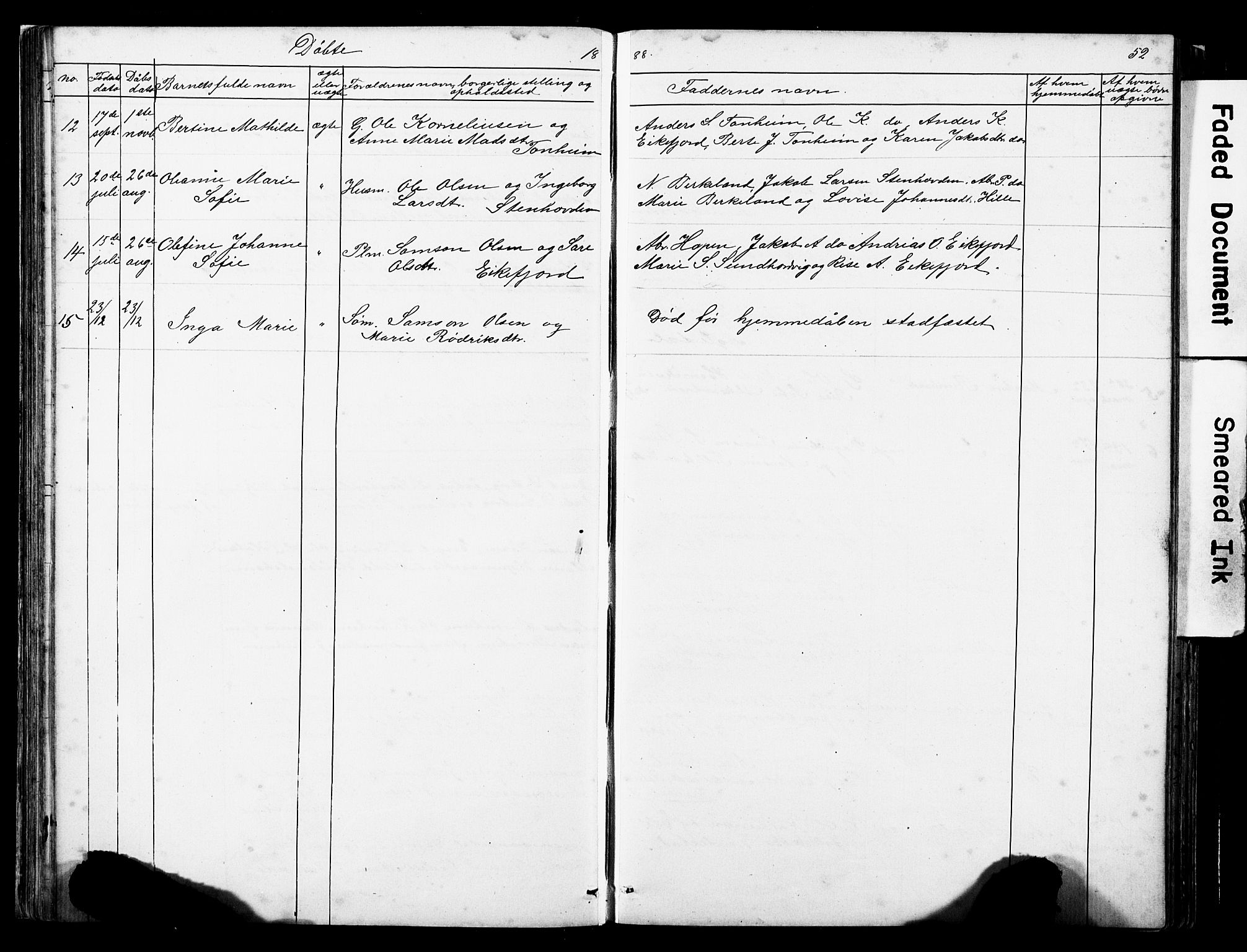 Kinn sokneprestembete, AV/SAB-A-80801/H/Hab/Habe/L0001: Parish register (copy) no. E 1, 1864-1899, p. 52