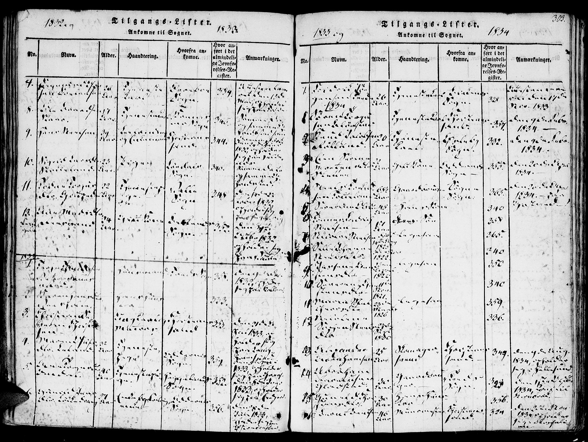Høvåg sokneprestkontor, SAK/1111-0025/F/Fa/L0001: Parish register (official) no. A 1, 1816-1843, p. 303