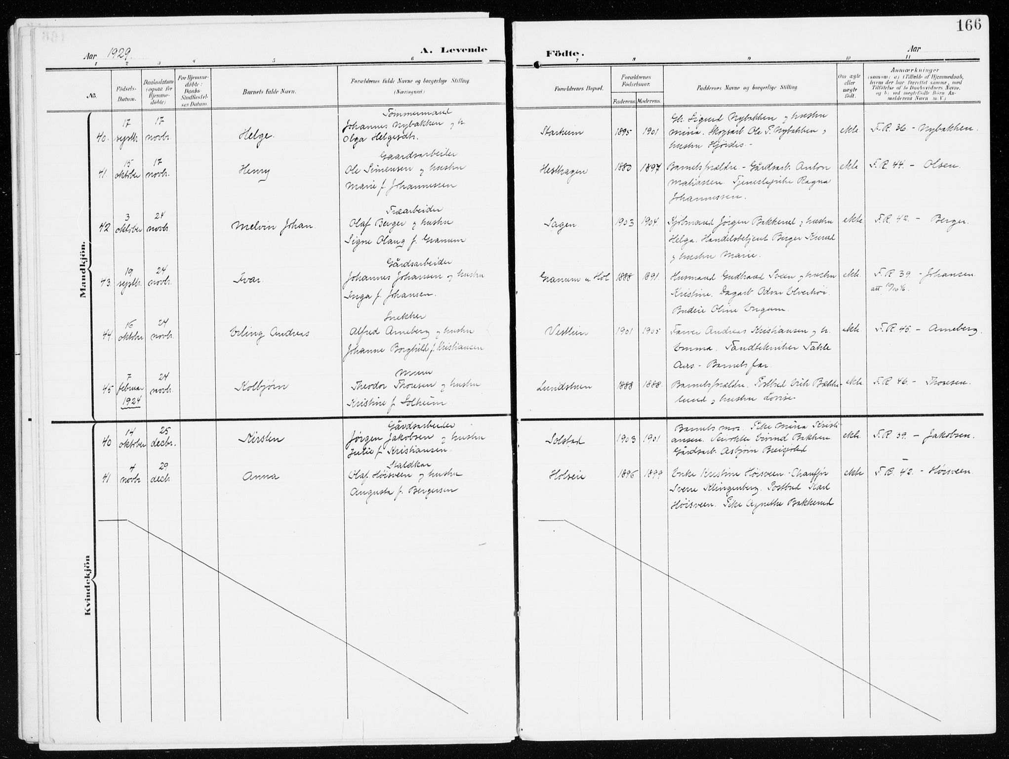 Furnes prestekontor, SAH/PREST-012/K/Ka/L0001: Parish register (official) no. 1, 1907-1935, p. 166