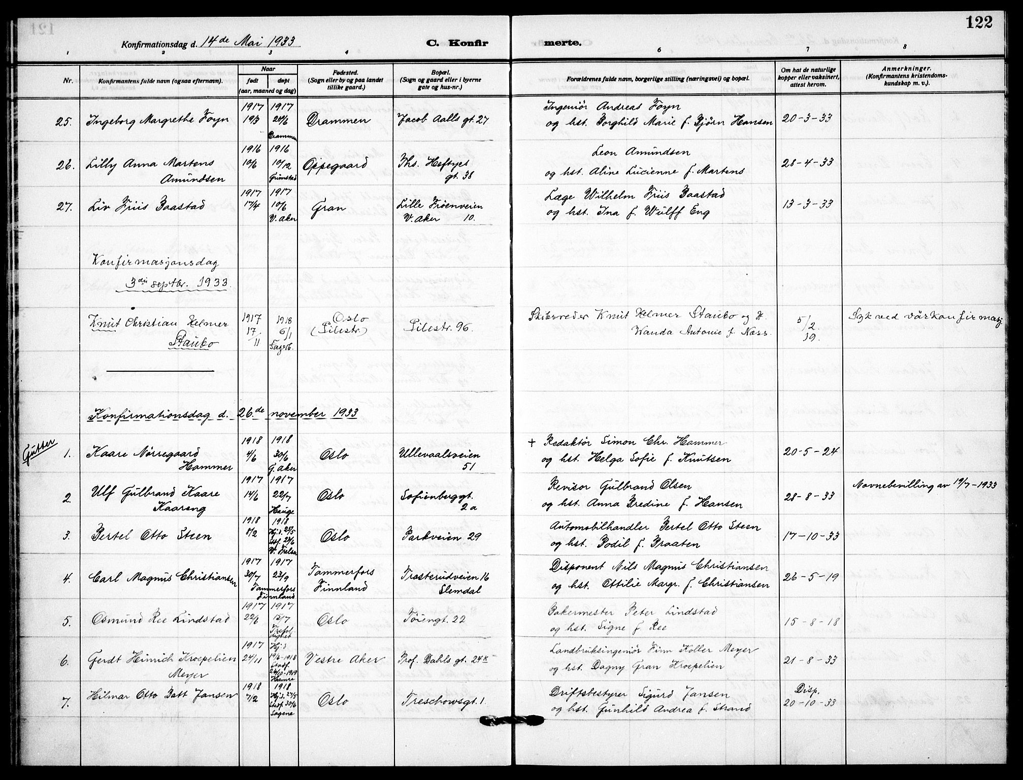 Garnisonsmenigheten Kirkebøker, AV/SAO-A-10846/F/Fa/L0017: Parish register (official) no. 17, 1926-1937, p. 122