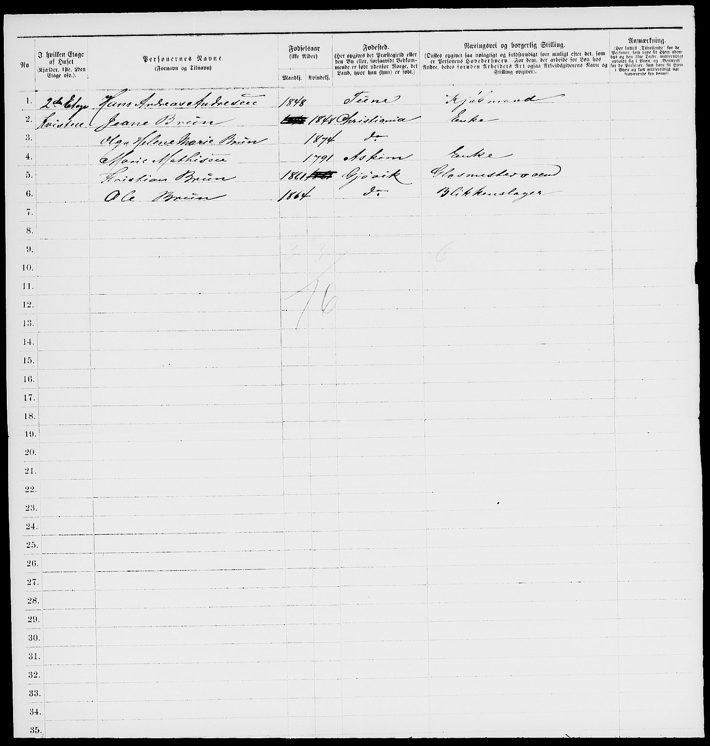 RA, 1885 census for 0301 Kristiania, 1885, p. 1498