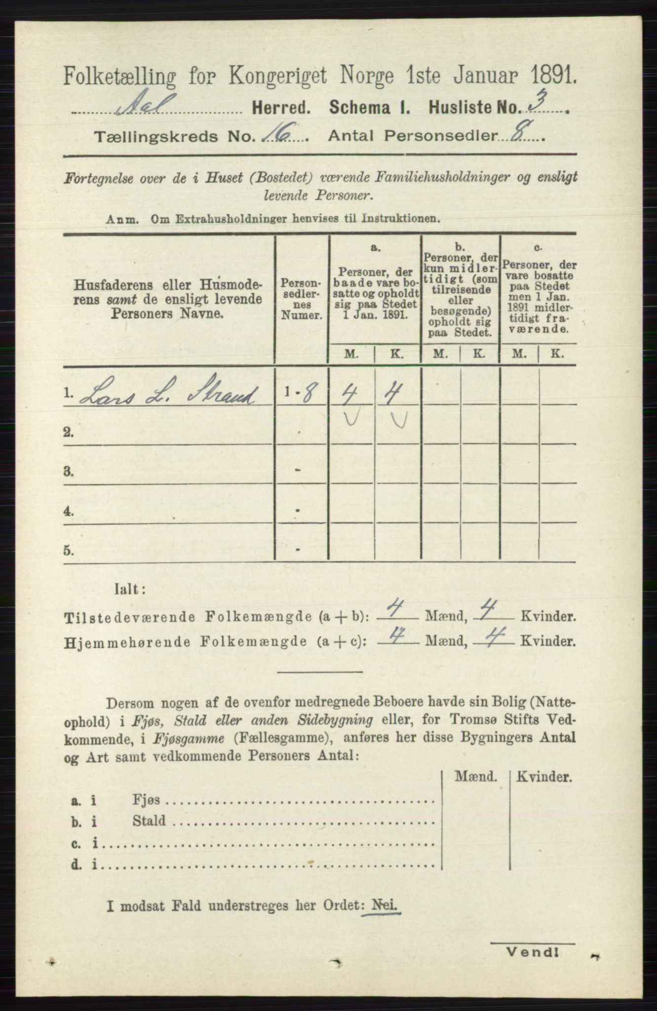 RA, 1891 census for 0619 Ål, 1891, p. 3997