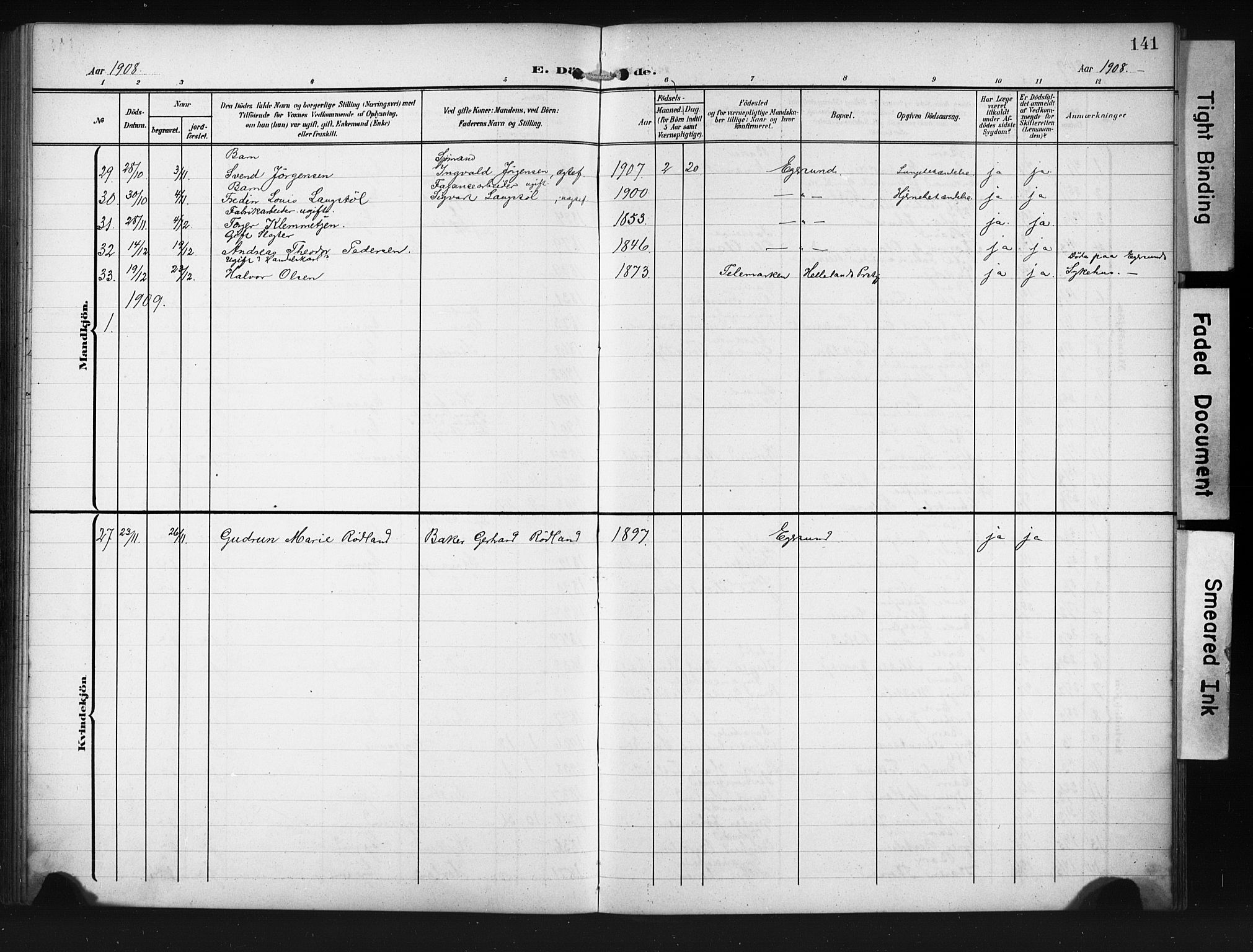 Eigersund sokneprestkontor, AV/SAST-A-101807/S09/L0012: Parish register (copy) no. B 12, 1908-1930, p. 141