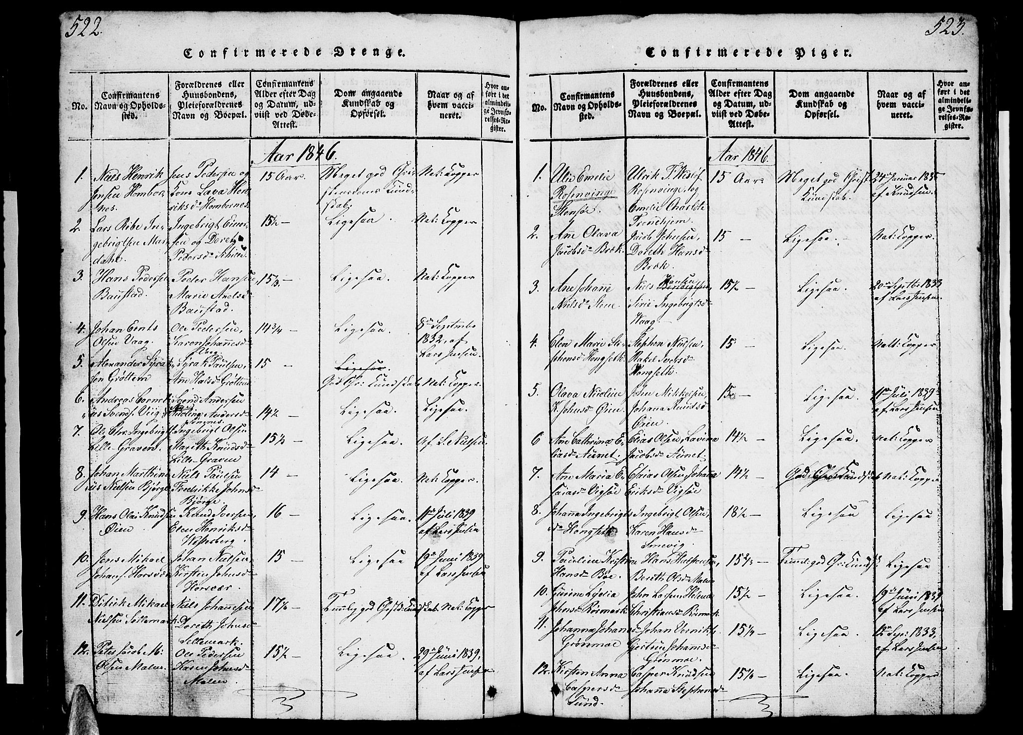 Ministerialprotokoller, klokkerbøker og fødselsregistre - Nordland, SAT/A-1459/812/L0186: Parish register (copy) no. 812C04, 1820-1849, p. 522-523