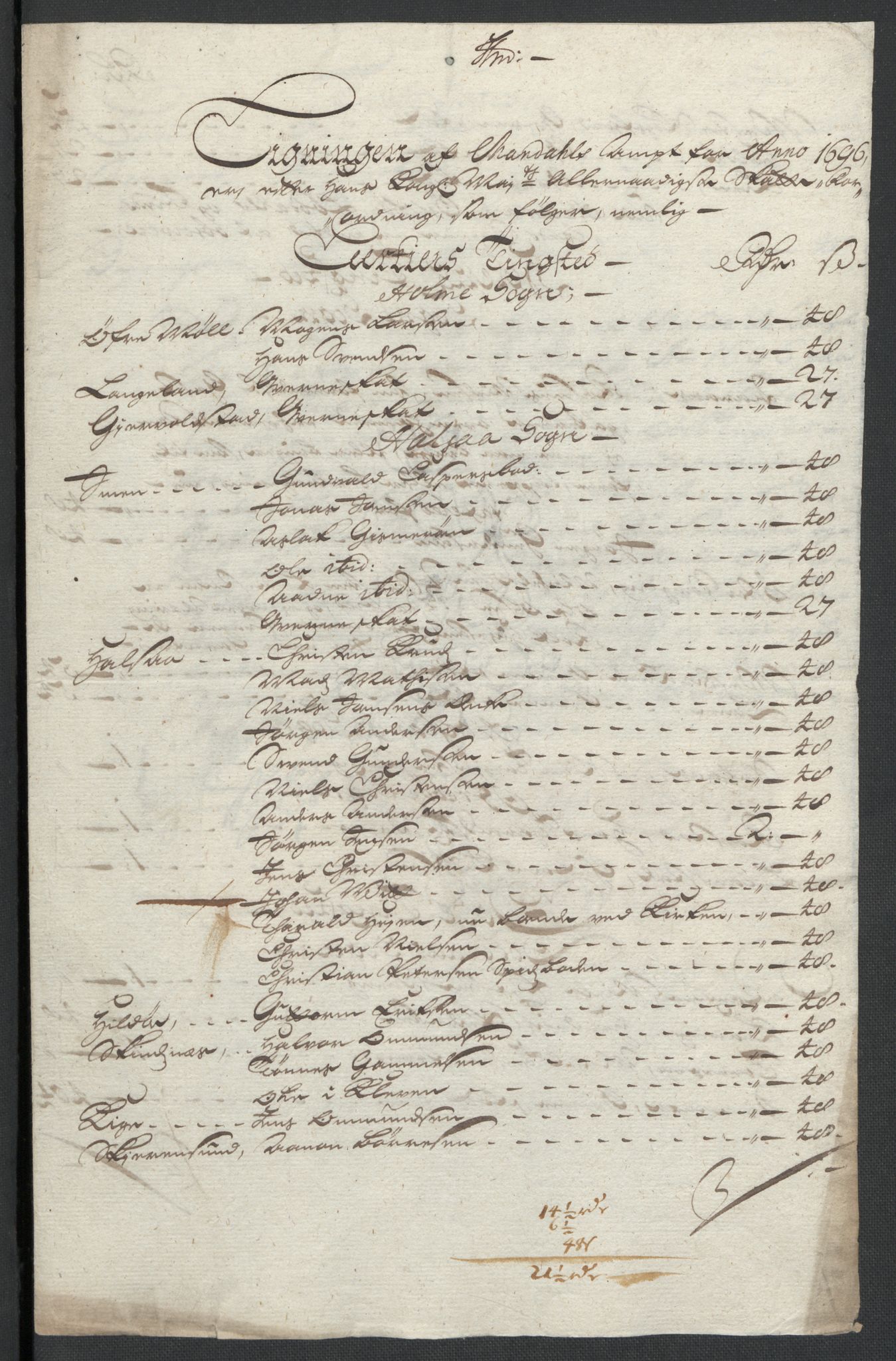 Rentekammeret inntil 1814, Reviderte regnskaper, Fogderegnskap, RA/EA-4092/R43/L2546: Fogderegnskap Lista og Mandal, 1696-1697, p. 85