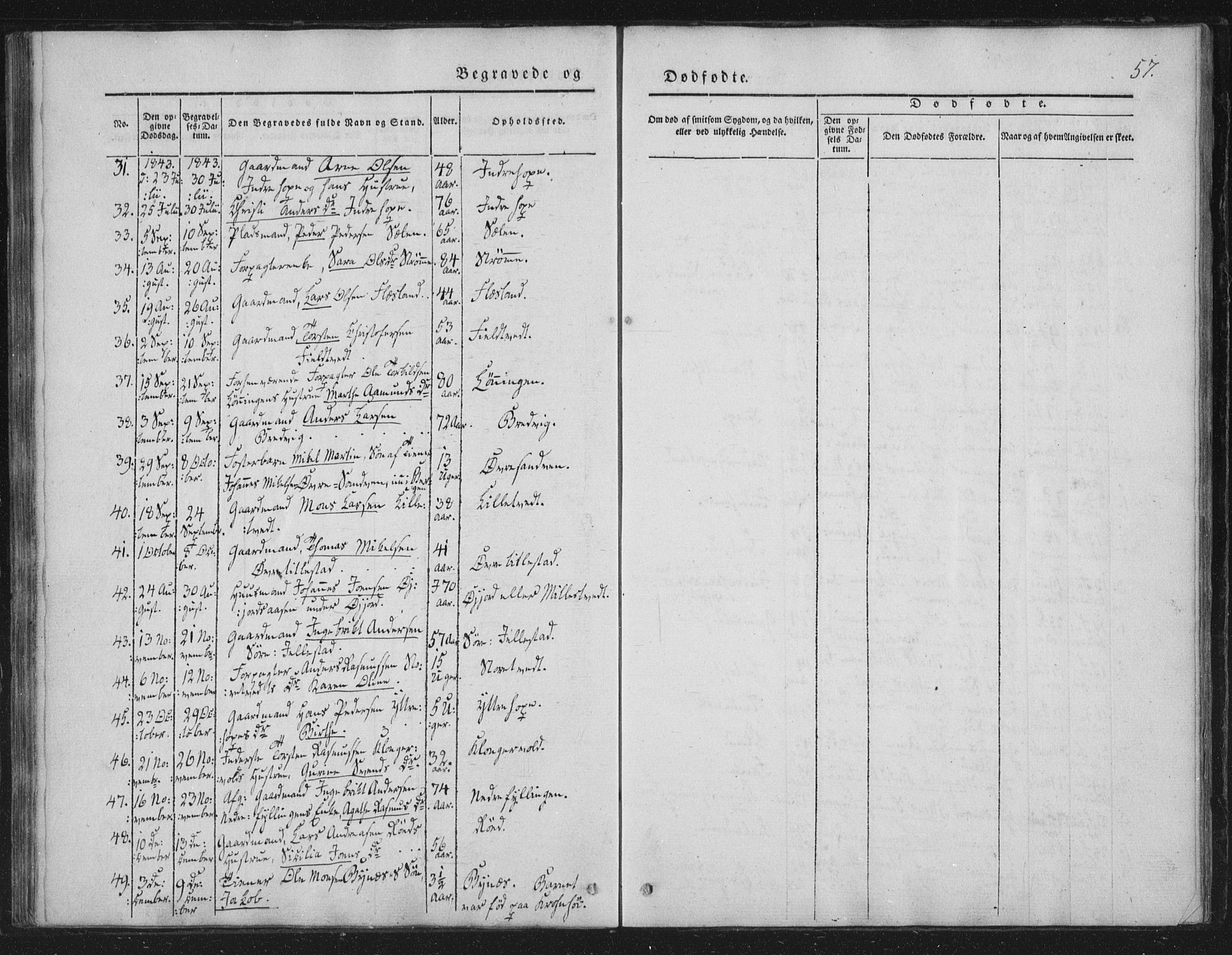 Fana Sokneprestembete, AV/SAB-A-75101/H/Haa/Haaa/L0010: Parish register (official) no. A 10, 1841-1851, p. 57