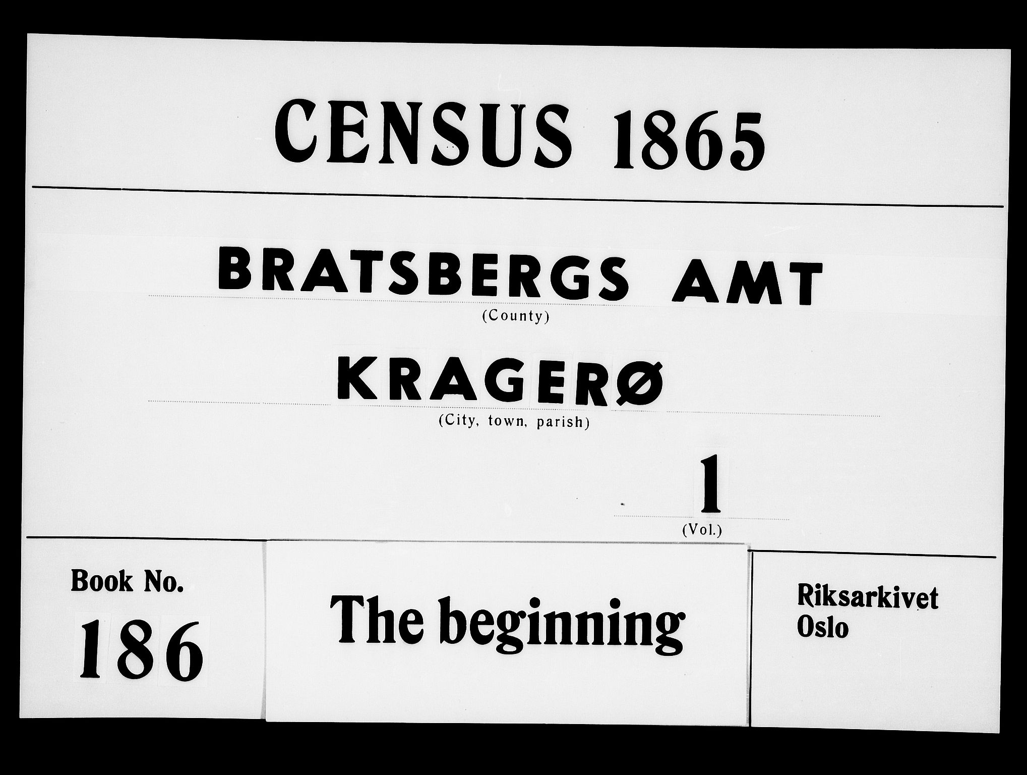 RA, 1865 census for Kragerø/Kragerø, 1865, p. 1