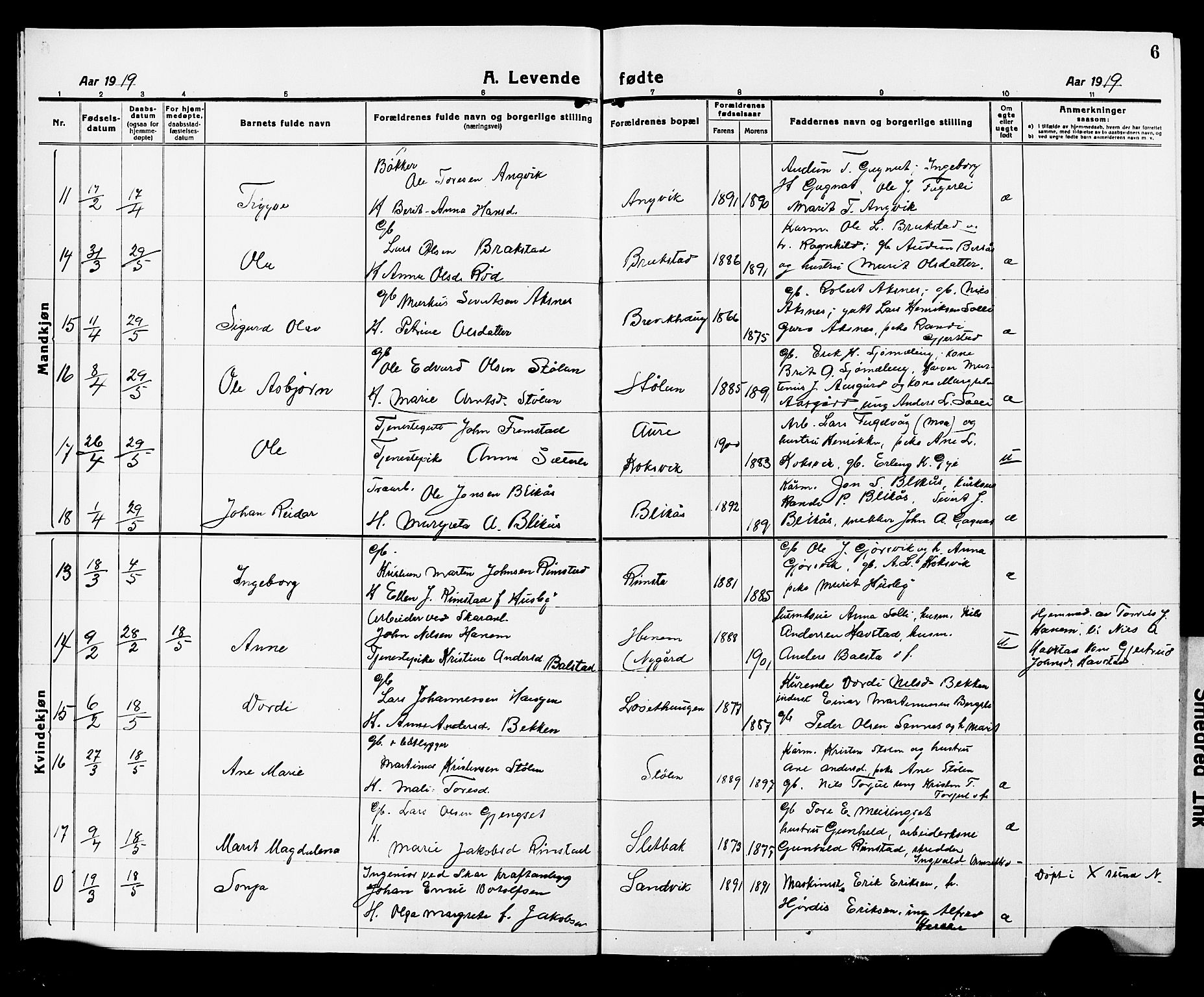 Ministerialprotokoller, klokkerbøker og fødselsregistre - Møre og Romsdal, SAT/A-1454/586/L0994: Parish register (copy) no. 586C05, 1919-1927, p. 6