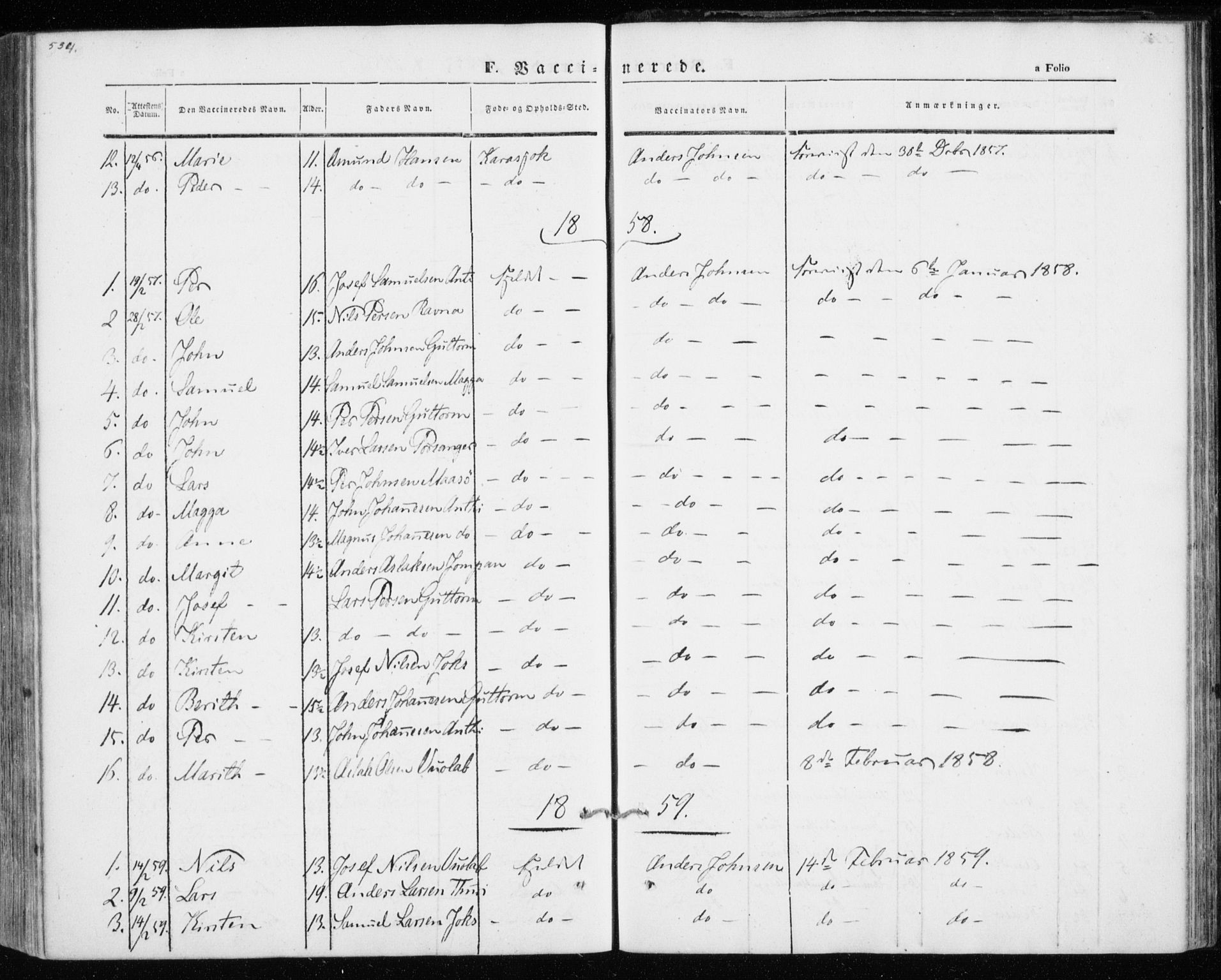 Kistrand/Porsanger sokneprestembete, SATØ/S-1351/H/Ha/L0012.kirke: Parish register (official) no. 12, 1843-1871, p. 534-535
