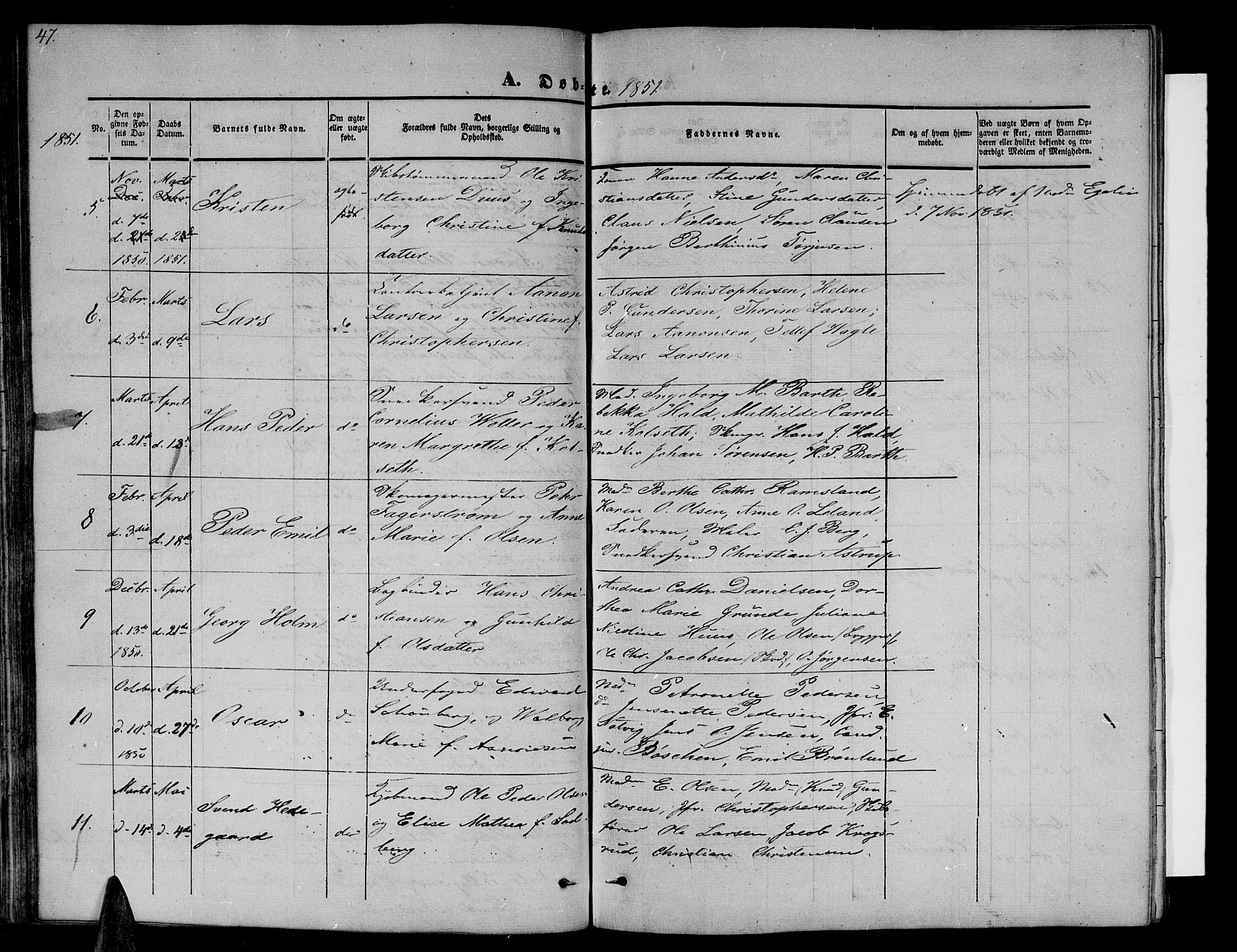 Arendal sokneprestkontor, Trefoldighet, AV/SAK-1111-0040/F/Fb/L0002: Parish register (copy) no. B 2, 1838-1860, p. 47