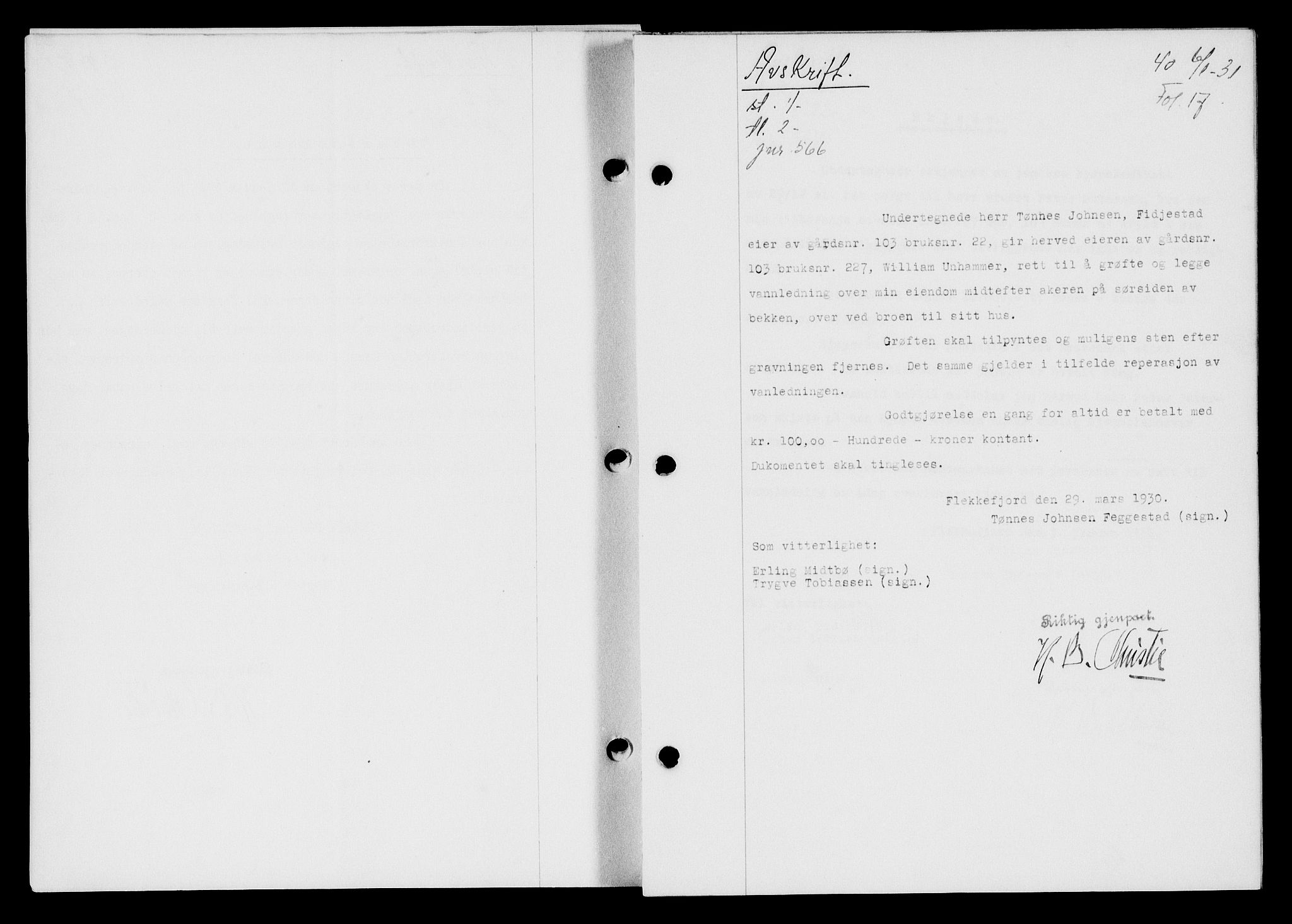 Flekkefjord sorenskriveri, AV/SAK-1221-0001/G/Gb/Gba/L0046: Mortgage book no. 44, 1930-1931, Deed date: 20.01.1931