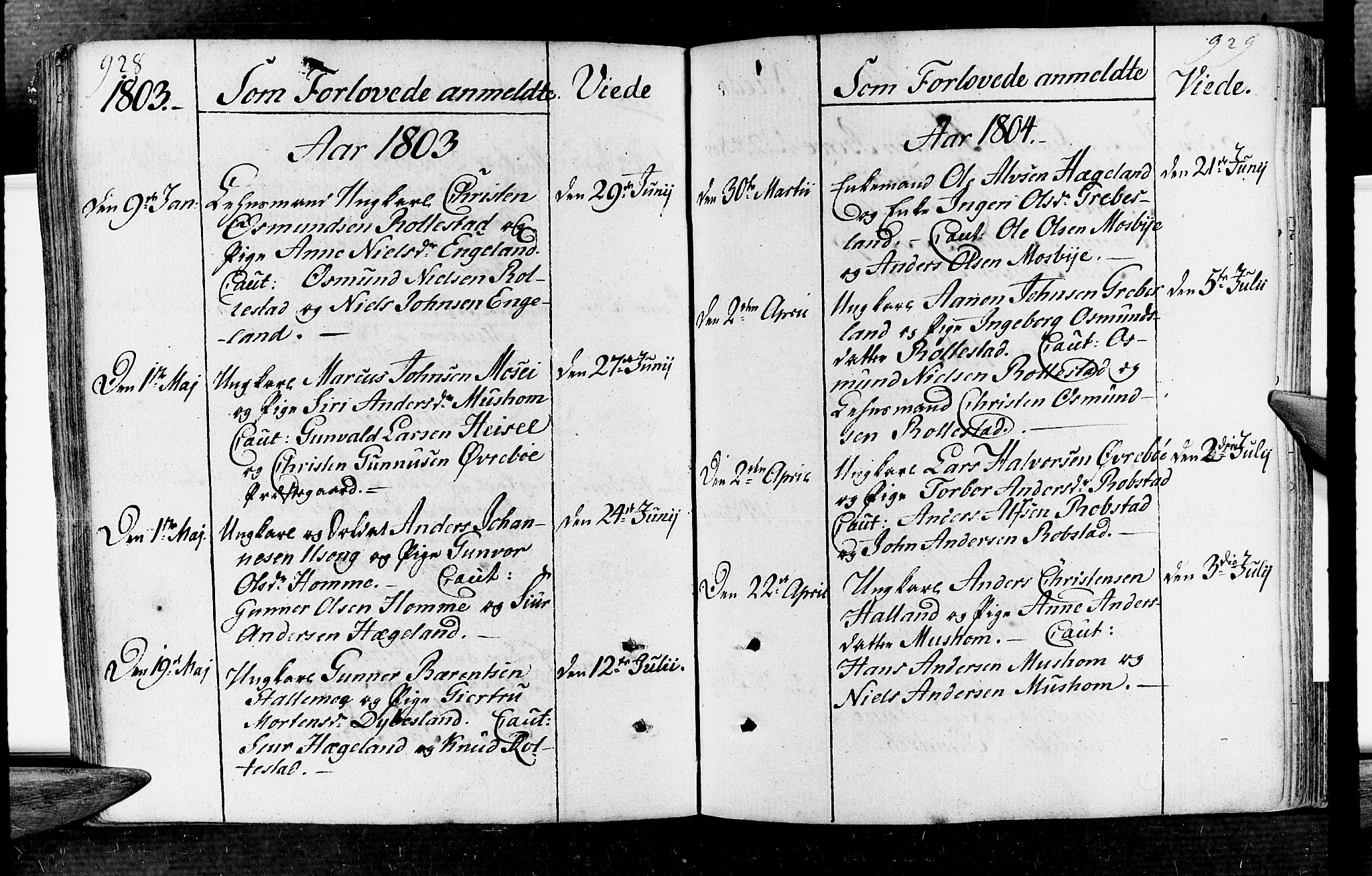 Vennesla sokneprestkontor, AV/SAK-1111-0045/Fa/Fac/L0002: Parish register (official) no. A 2, 1785-1834, p. 928-929