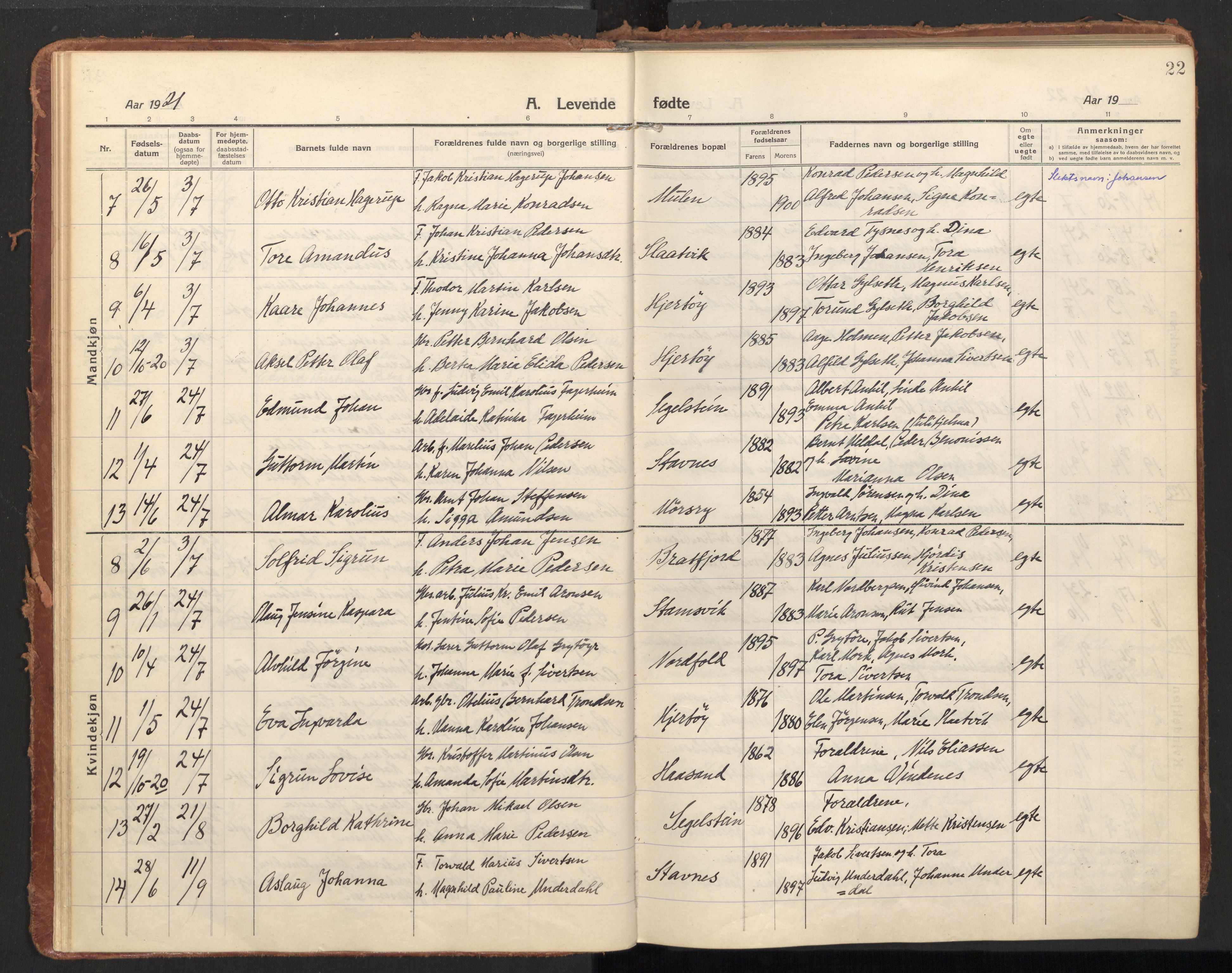 Ministerialprotokoller, klokkerbøker og fødselsregistre - Nordland, SAT/A-1459/858/L0833: Parish register (official) no. 858A03, 1916-1934, p. 22