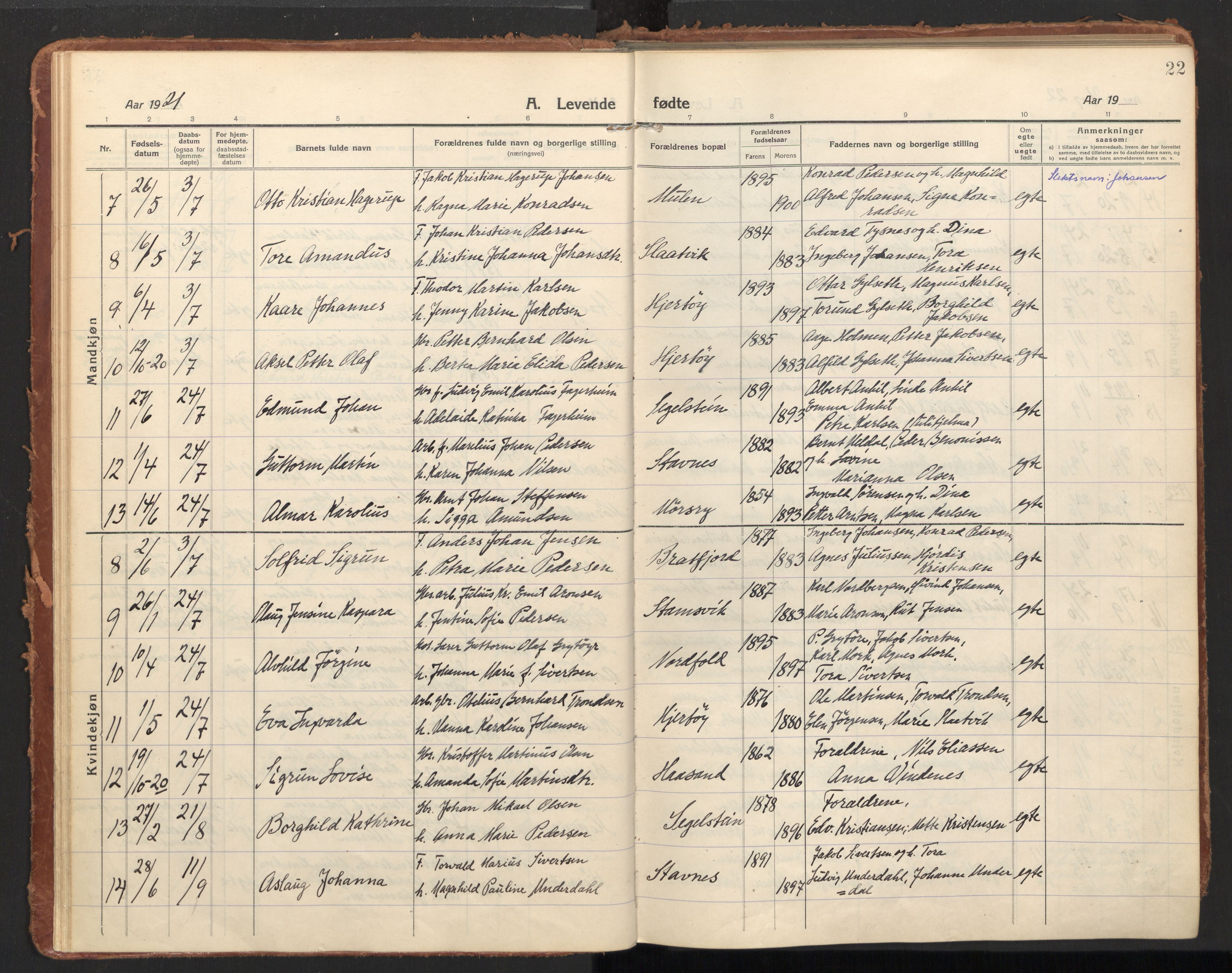 Ministerialprotokoller, klokkerbøker og fødselsregistre - Nordland, AV/SAT-A-1459/858/L0833: Parish register (official) no. 858A03, 1916-1934, p. 22
