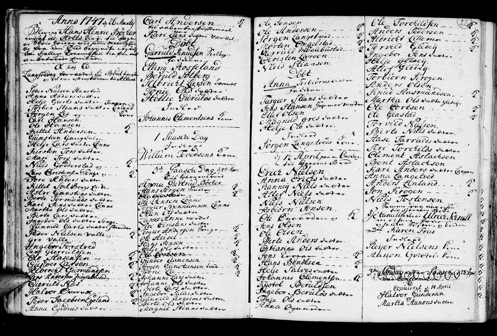 Holt sokneprestkontor, SAK/1111-0021/F/Fb/L0005: Parish register (copy) no. B 5, 1746-1764, p. 22