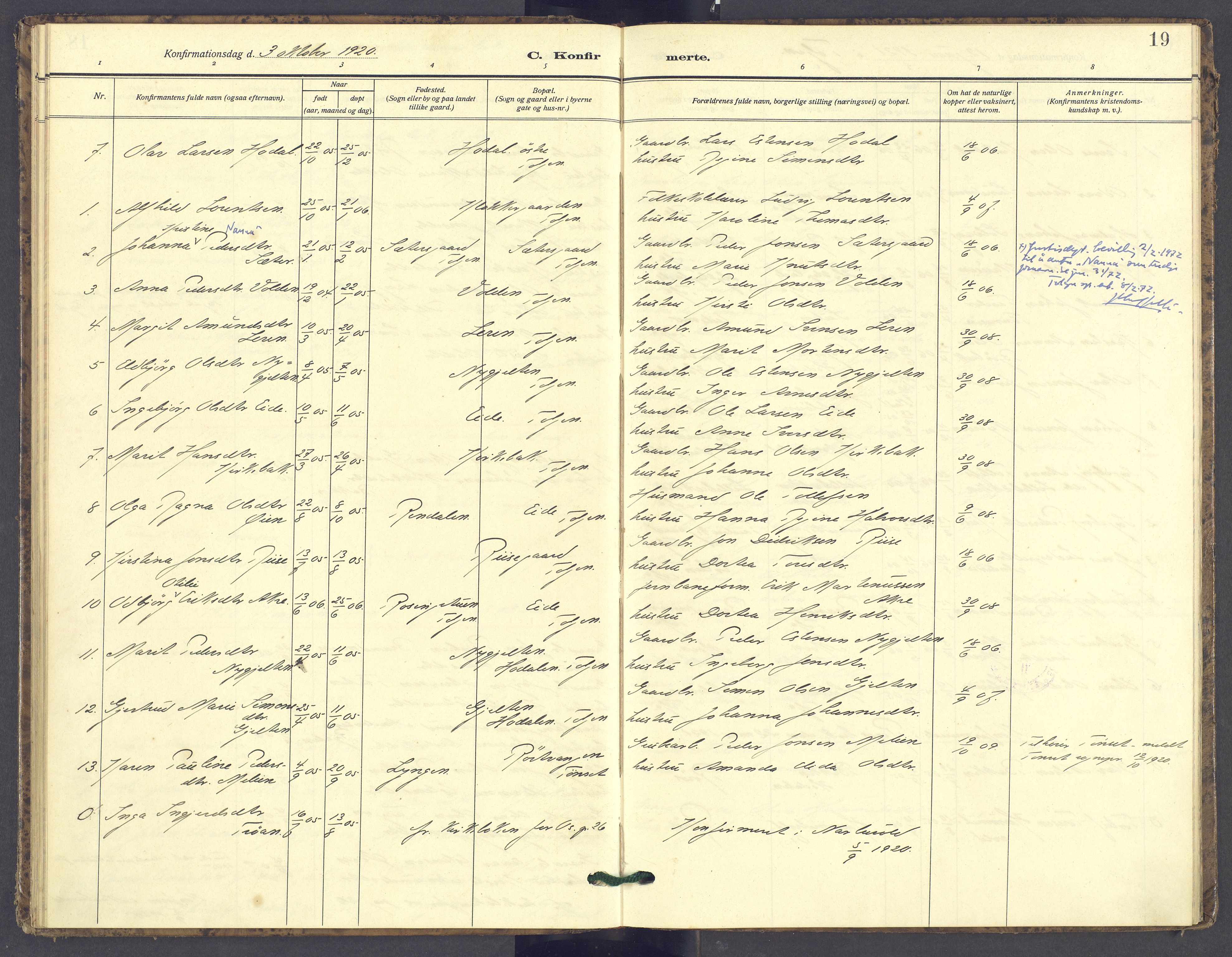 Tolga prestekontor, AV/SAH-PREST-062/K/L0016: Parish register (official) no. 16, 1908-1957, p. 19