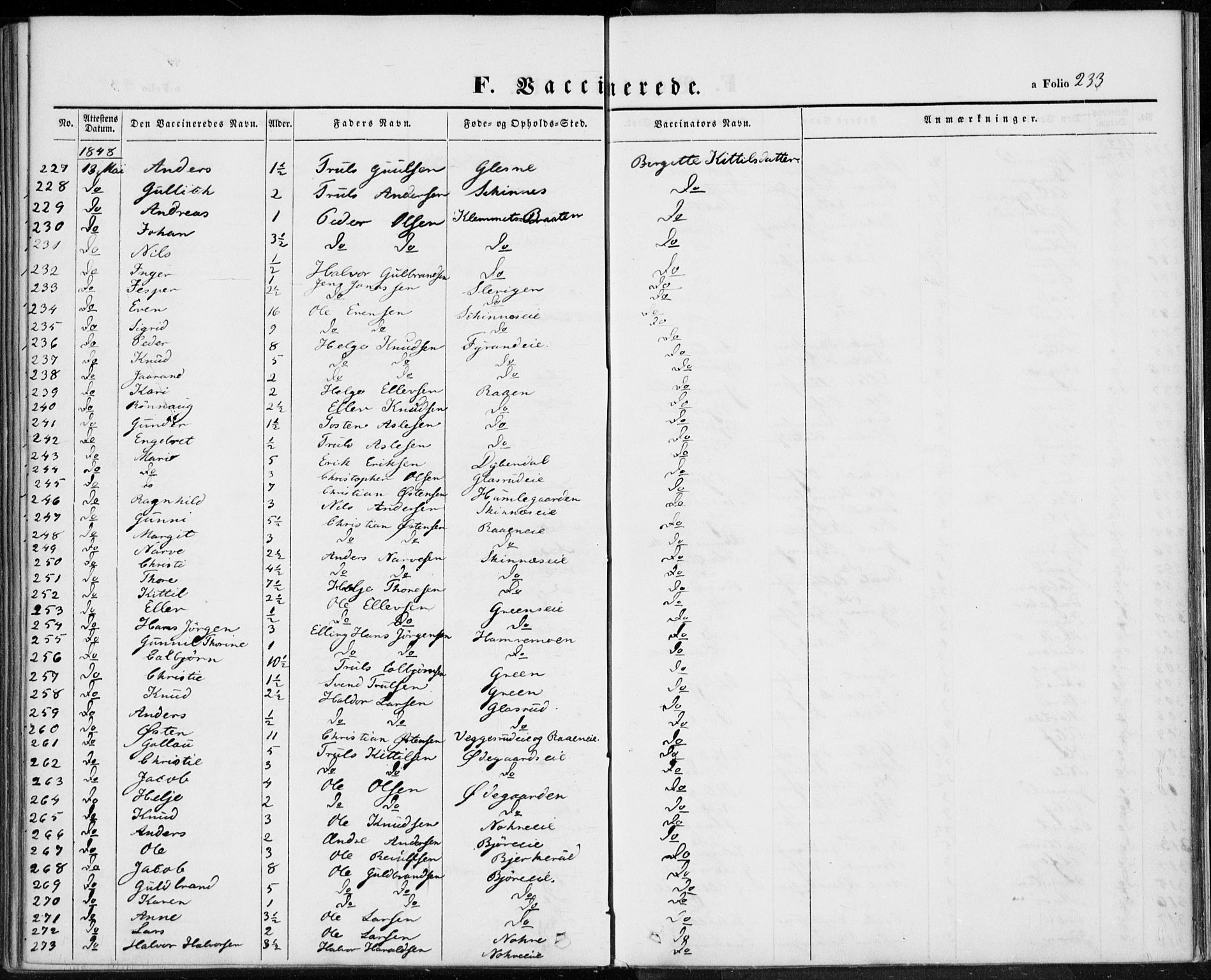 Sigdal kirkebøker, AV/SAKO-A-245/F/Fa/L0007: Parish register (official) no. I 7, 1844-1849, p. 233