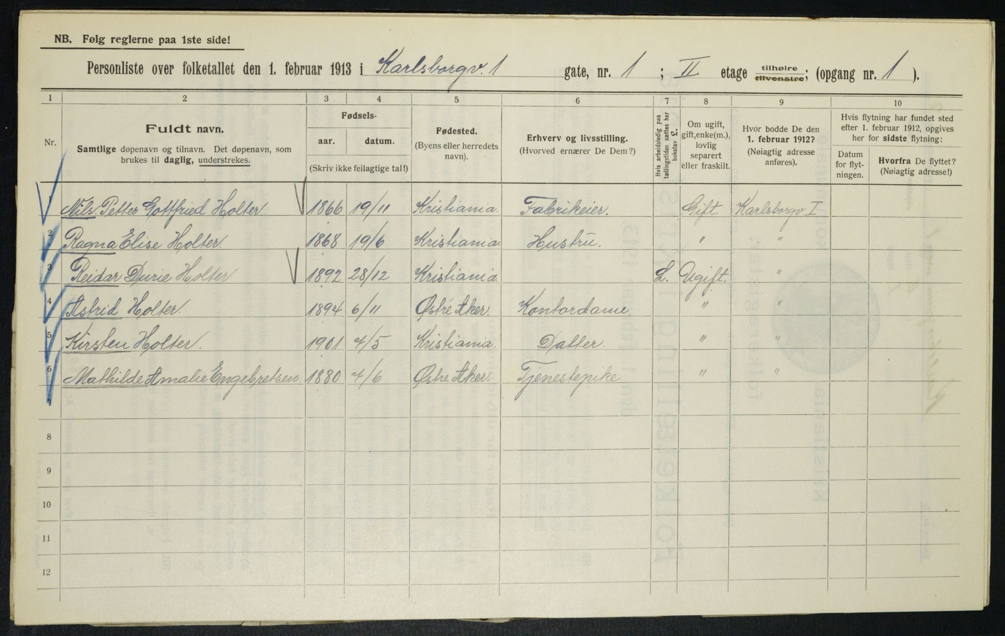 OBA, Municipal Census 1913 for Kristiania, 1913, p. 48682