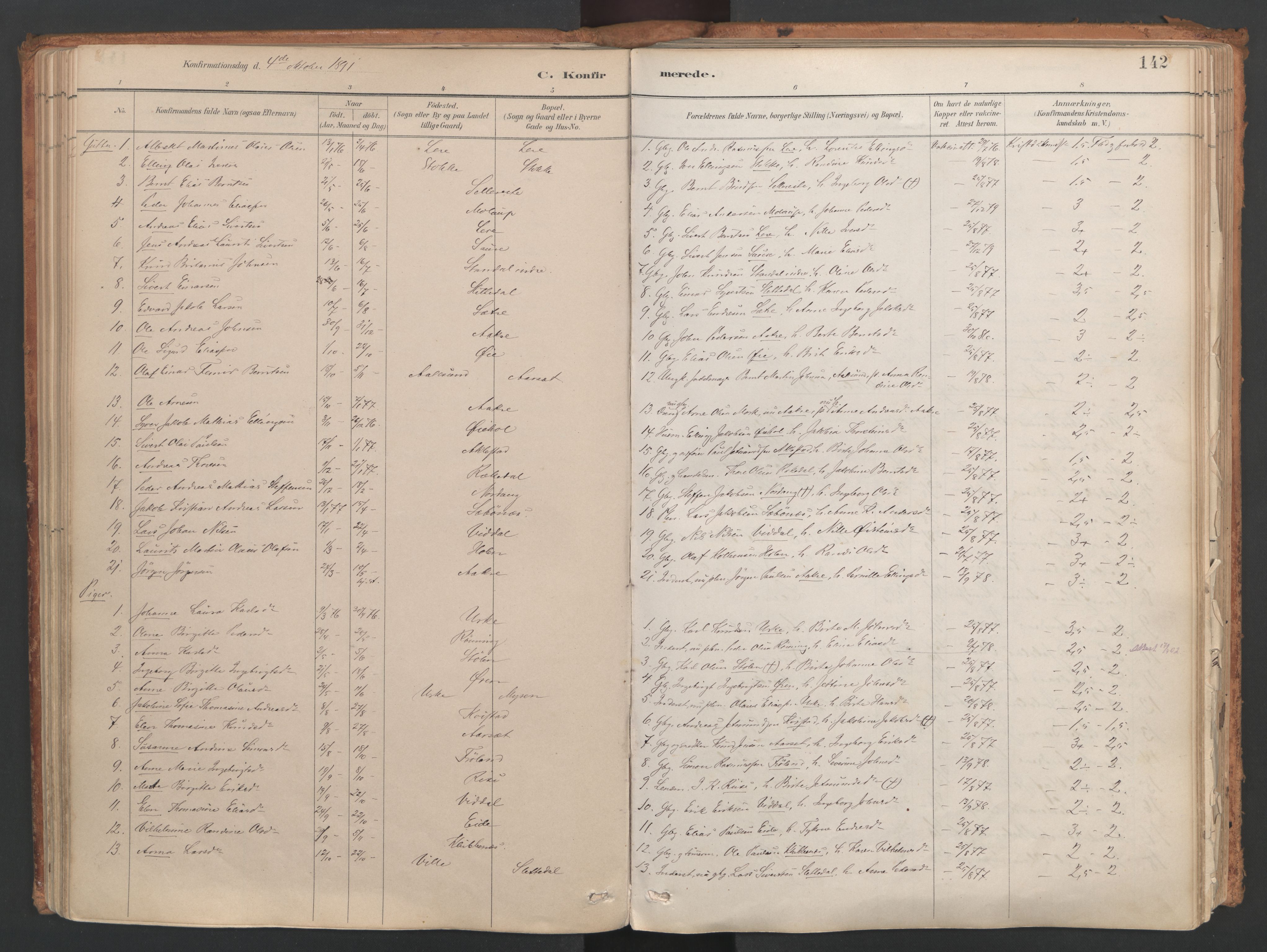 Ministerialprotokoller, klokkerbøker og fødselsregistre - Møre og Romsdal, AV/SAT-A-1454/515/L0211: Parish register (official) no. 515A07, 1886-1910, p. 142