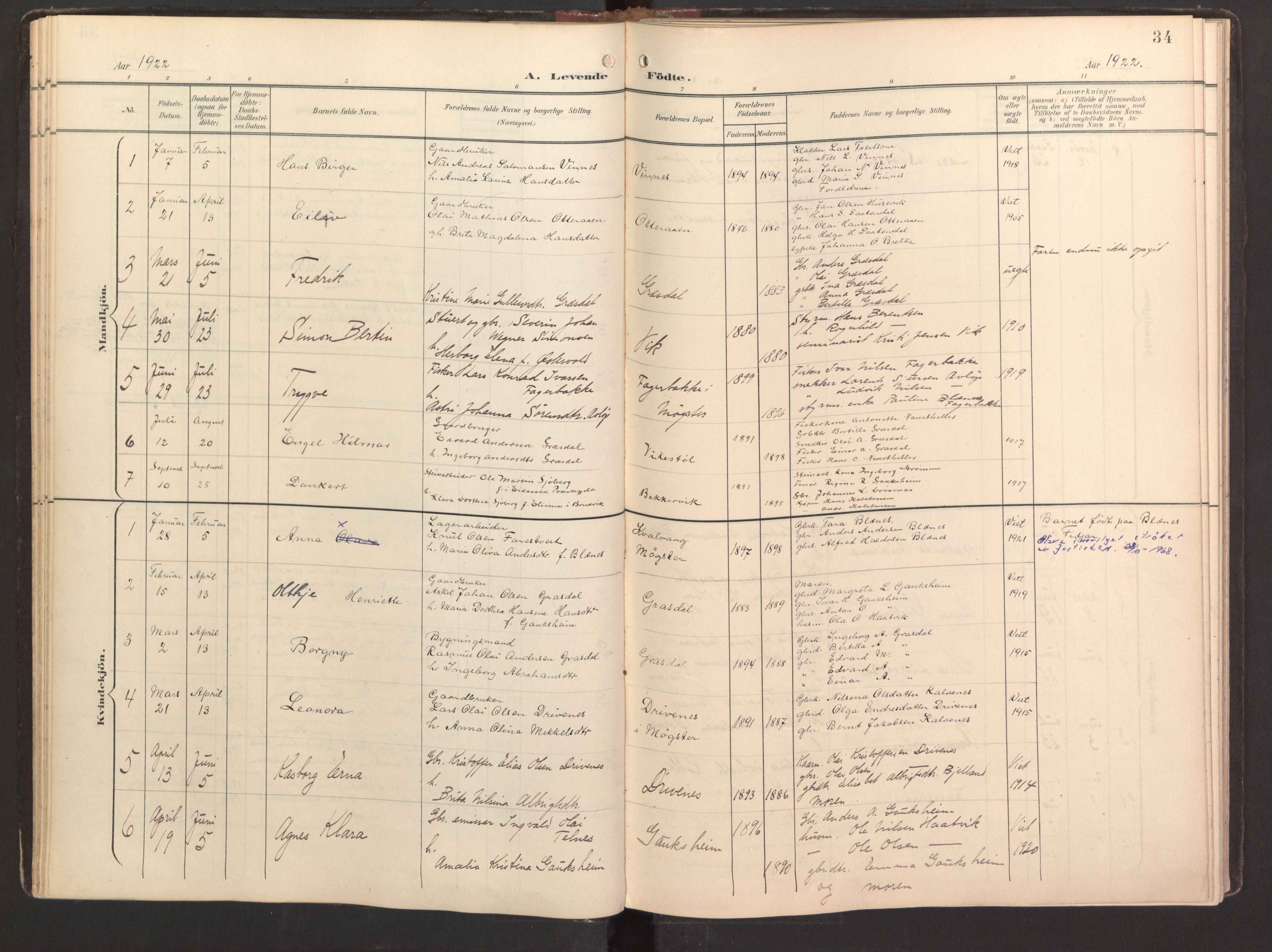 Fitjar sokneprestembete, SAB/A-99926: Parish register (official) no. B 1, 1900-1926, p. 34