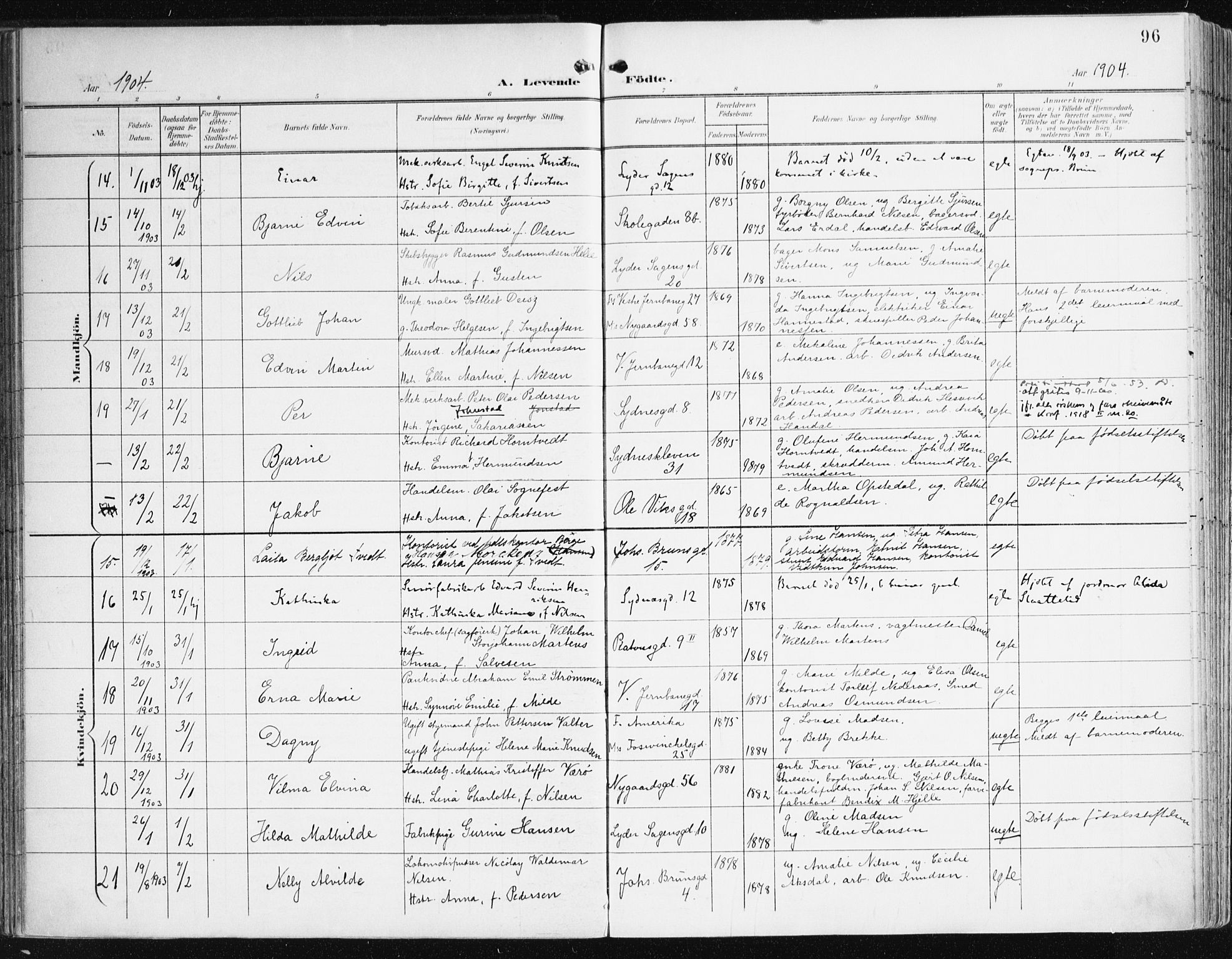 Johanneskirken sokneprestembete, AV/SAB-A-76001/H/Haa/L0002: Parish register (official) no. A 2, 1900-1912, p. 96