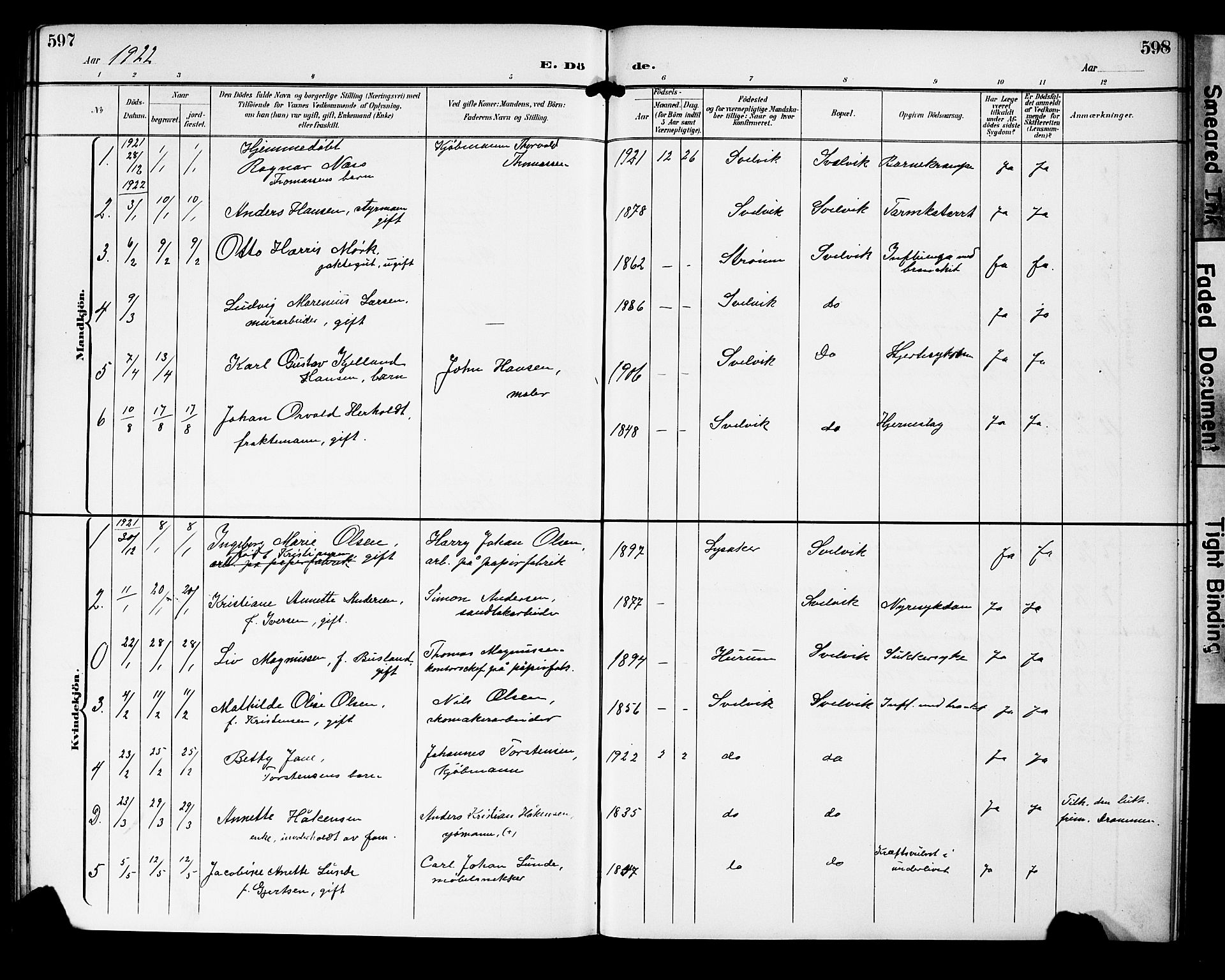 Strømm kirkebøker, AV/SAKO-A-322/G/Gb/L0002: Parish register (copy) no. II 2, 1897-1928, p. 597-598