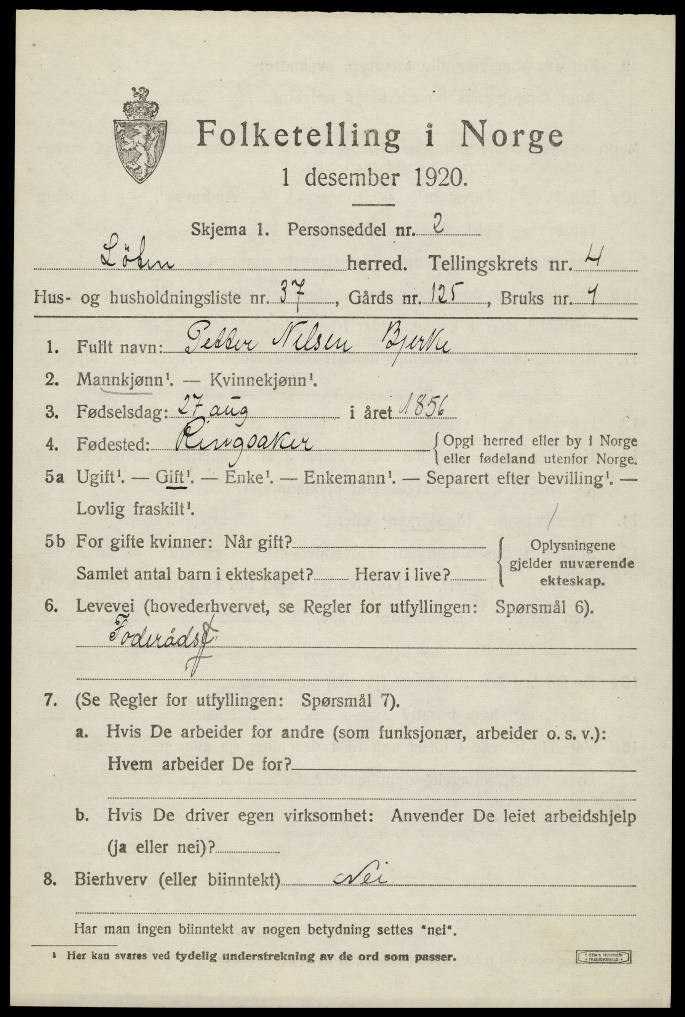 SAH, 1920 census for Løten, 1920, p. 8833