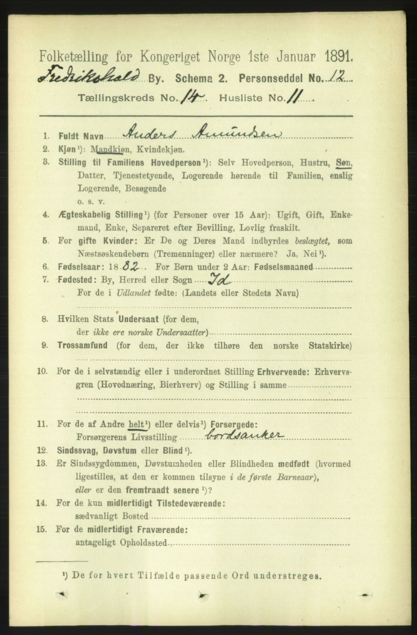 RA, 1891 census for 0101 Fredrikshald, 1891, p. 9181