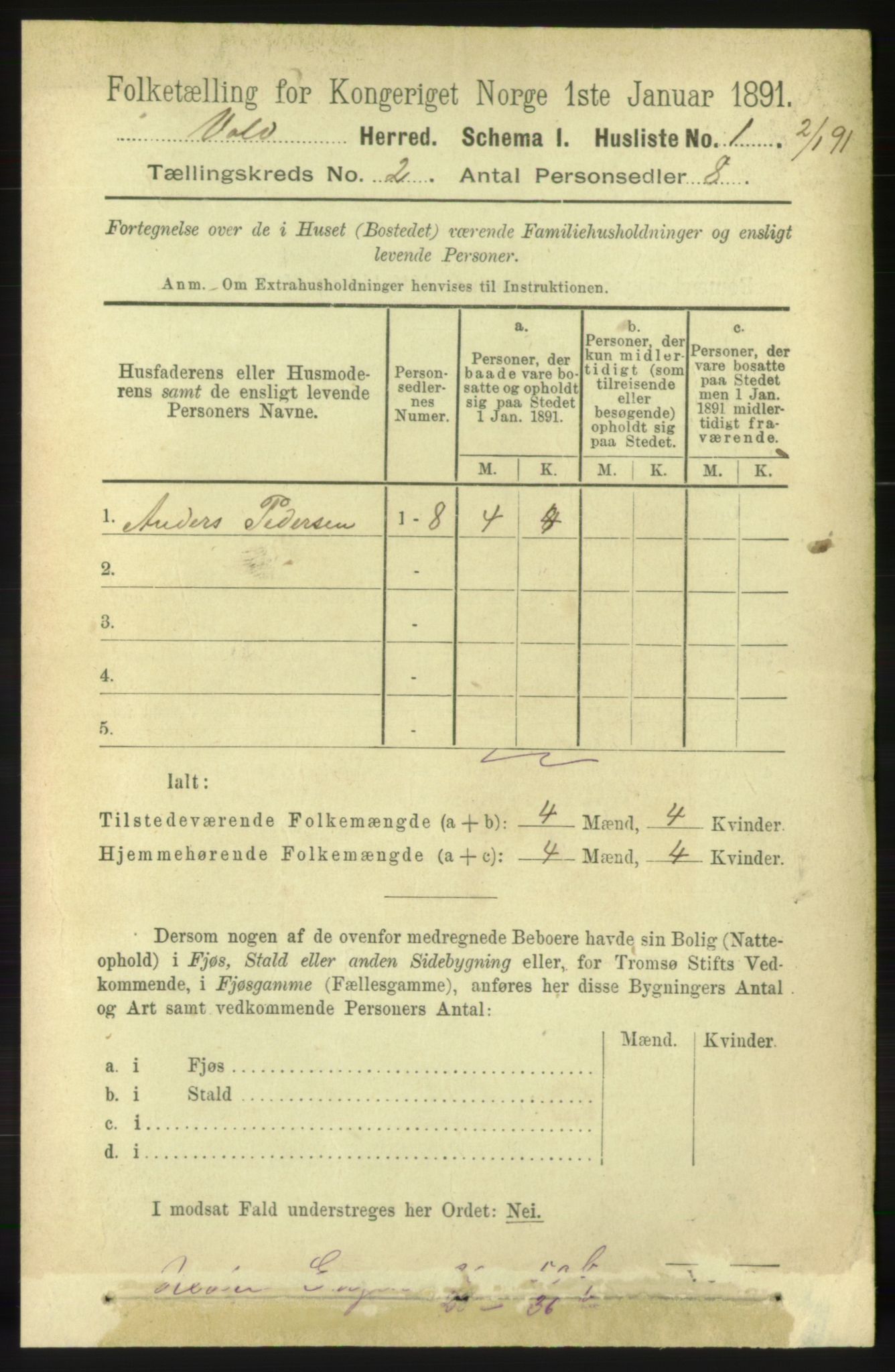 RA, 1891 census for 1537 Voll, 1891, p. 652