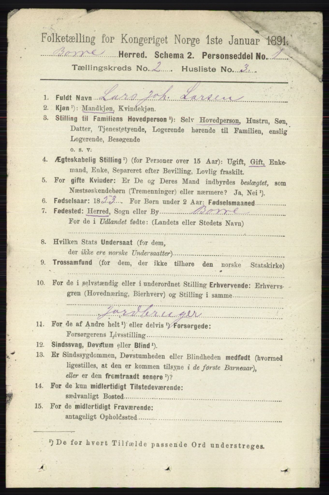 RA, 1891 census for 0717 Borre, 1891, p. 814