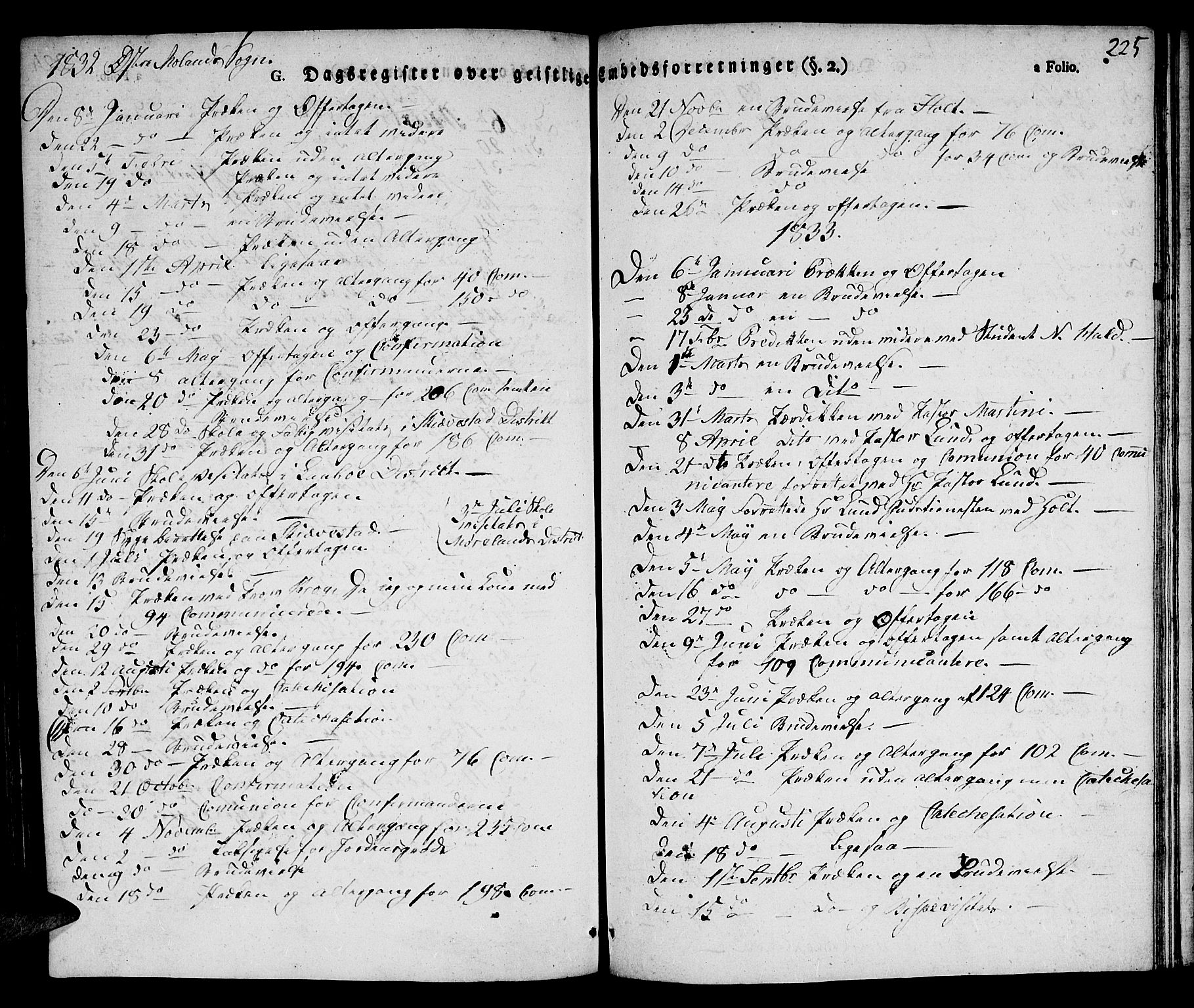 Austre Moland sokneprestkontor, SAK/1111-0001/F/Fa/Faa/L0005: Parish register (official) no. A 5, 1825-1837, p. 225