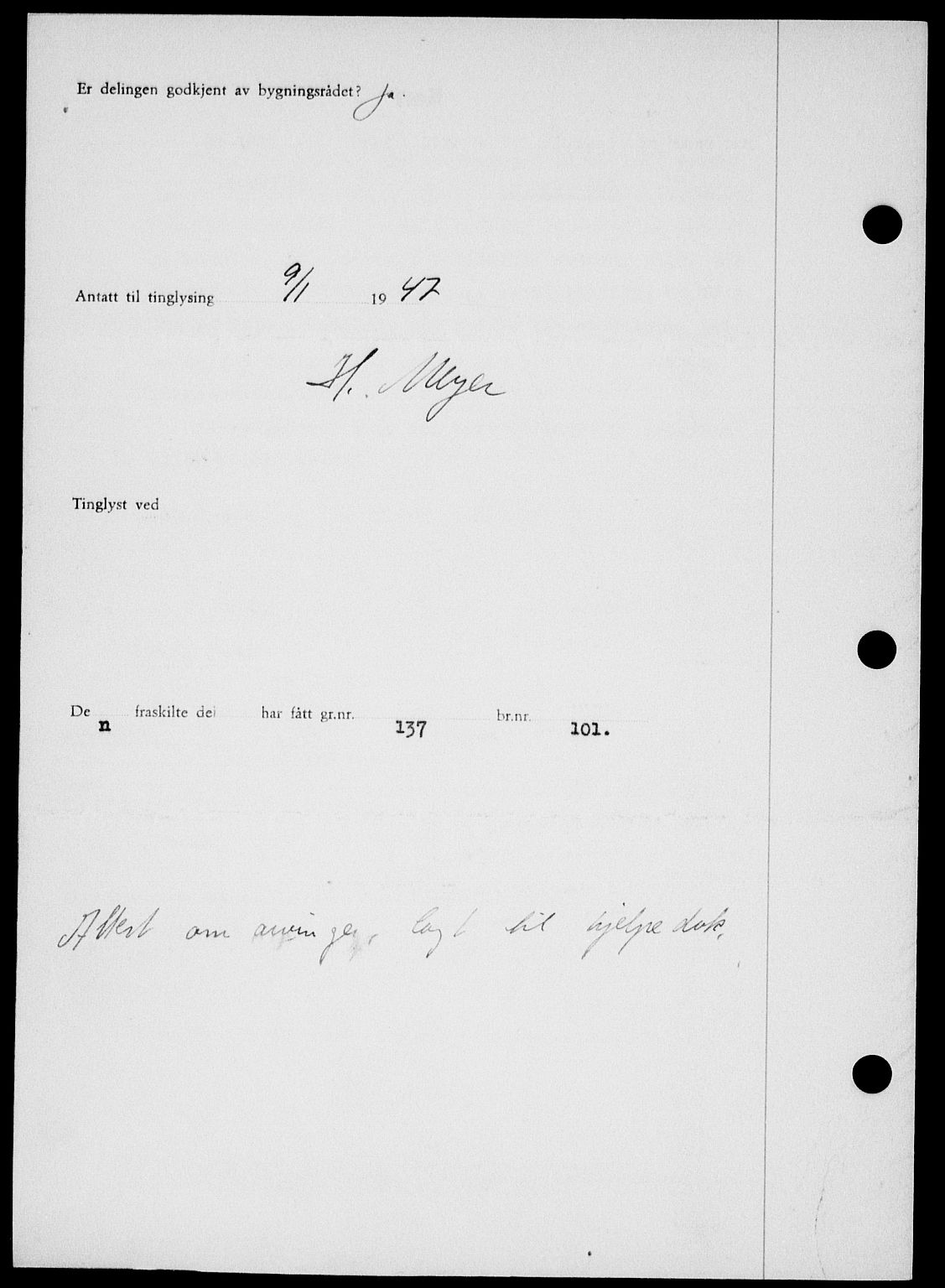 Onsøy sorenskriveri, SAO/A-10474/G/Ga/Gab/L0018: Mortgage book no. II A-18, 1946-1947, Diary no: : 76/1947