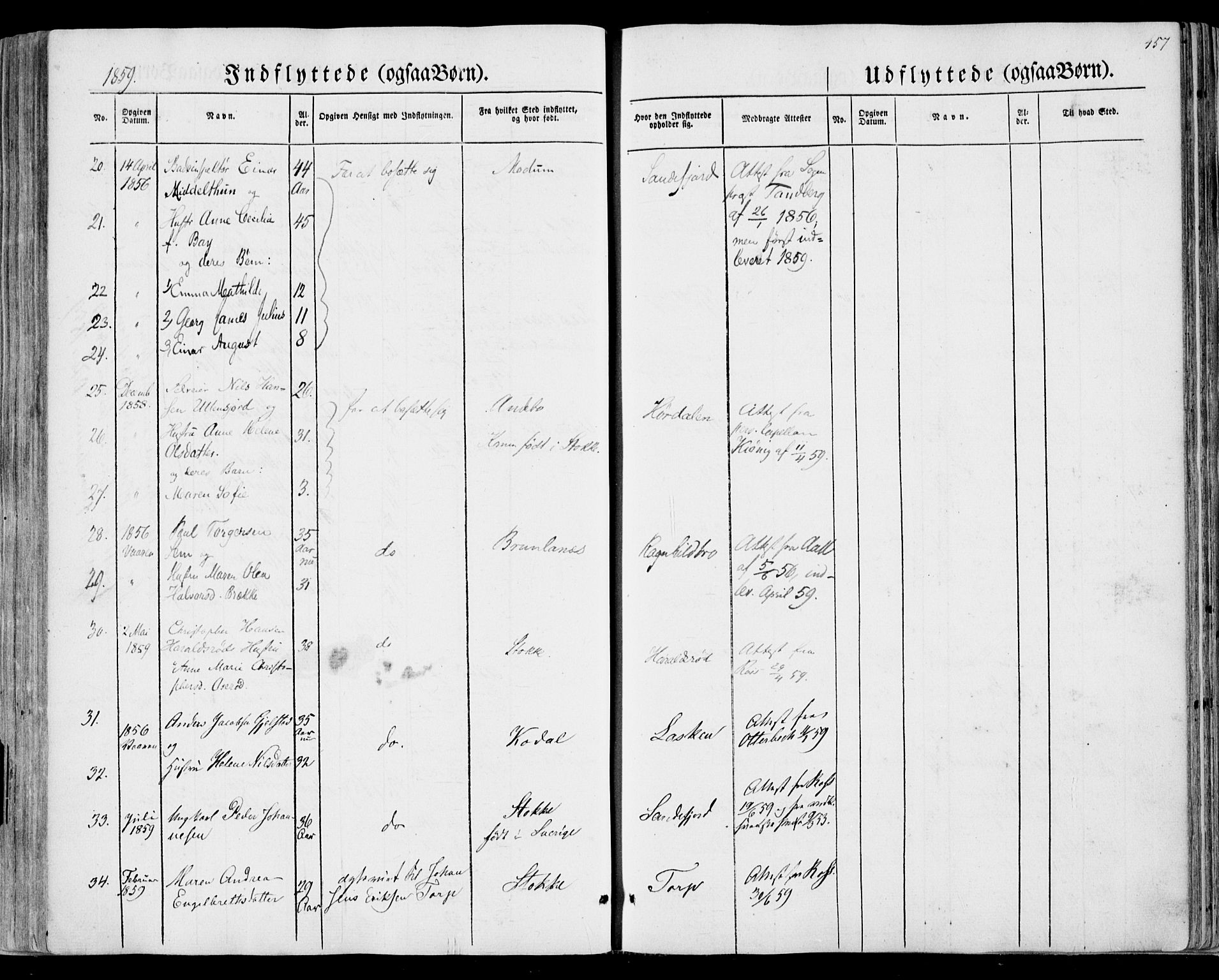 Sandar kirkebøker, SAKO/A-243/F/Fa/L0007: Parish register (official) no. 7, 1855-1861, p. 457