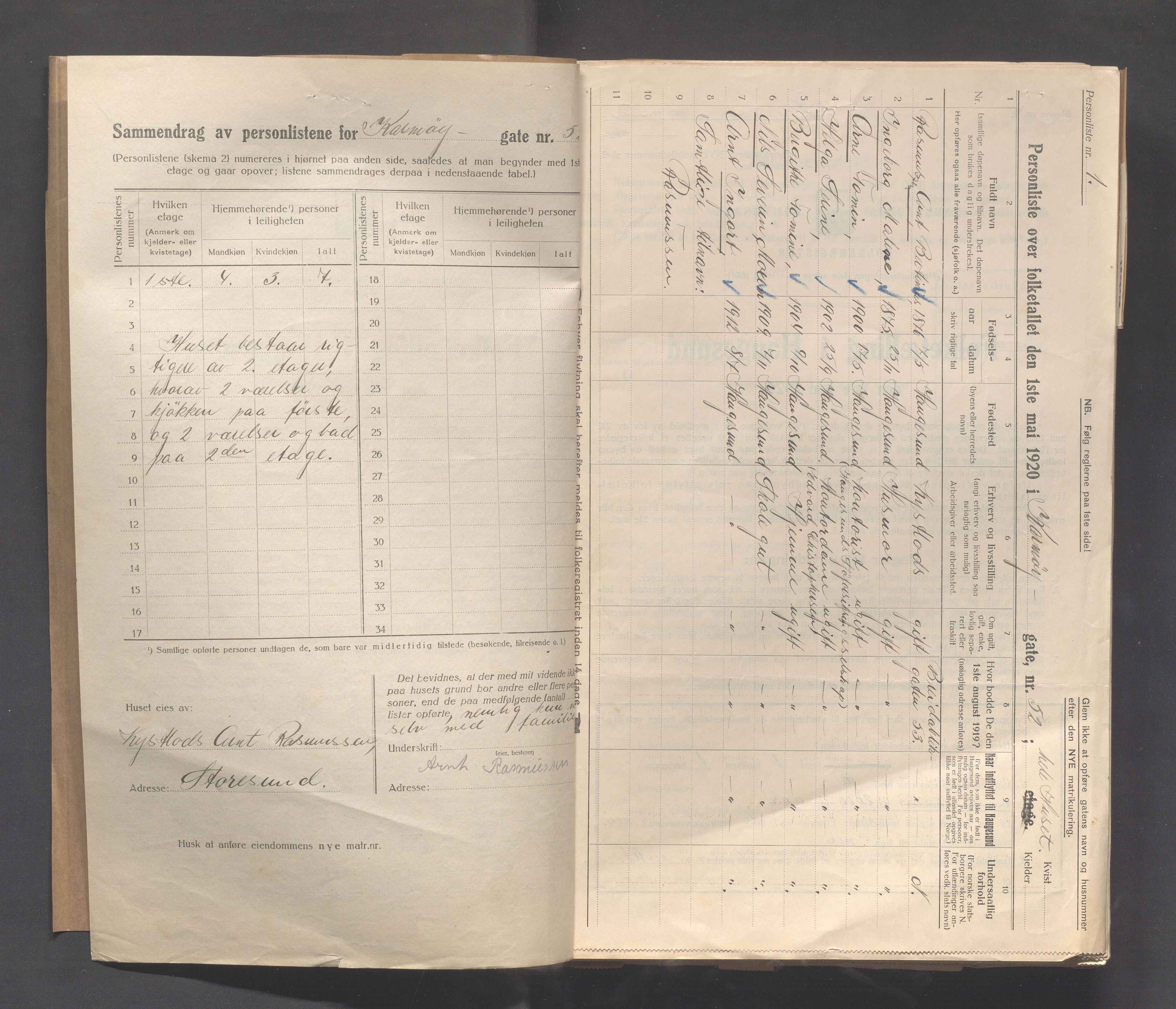 IKAR, Local census 1.5.1920 for Haugesund, 1920, p. 2465