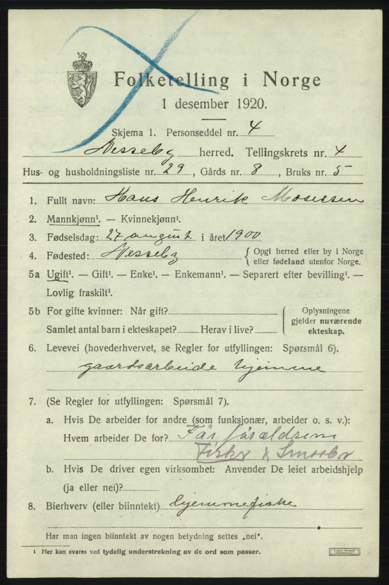 SATØ, 1920 census for Nesseby, 1920, p. 2212