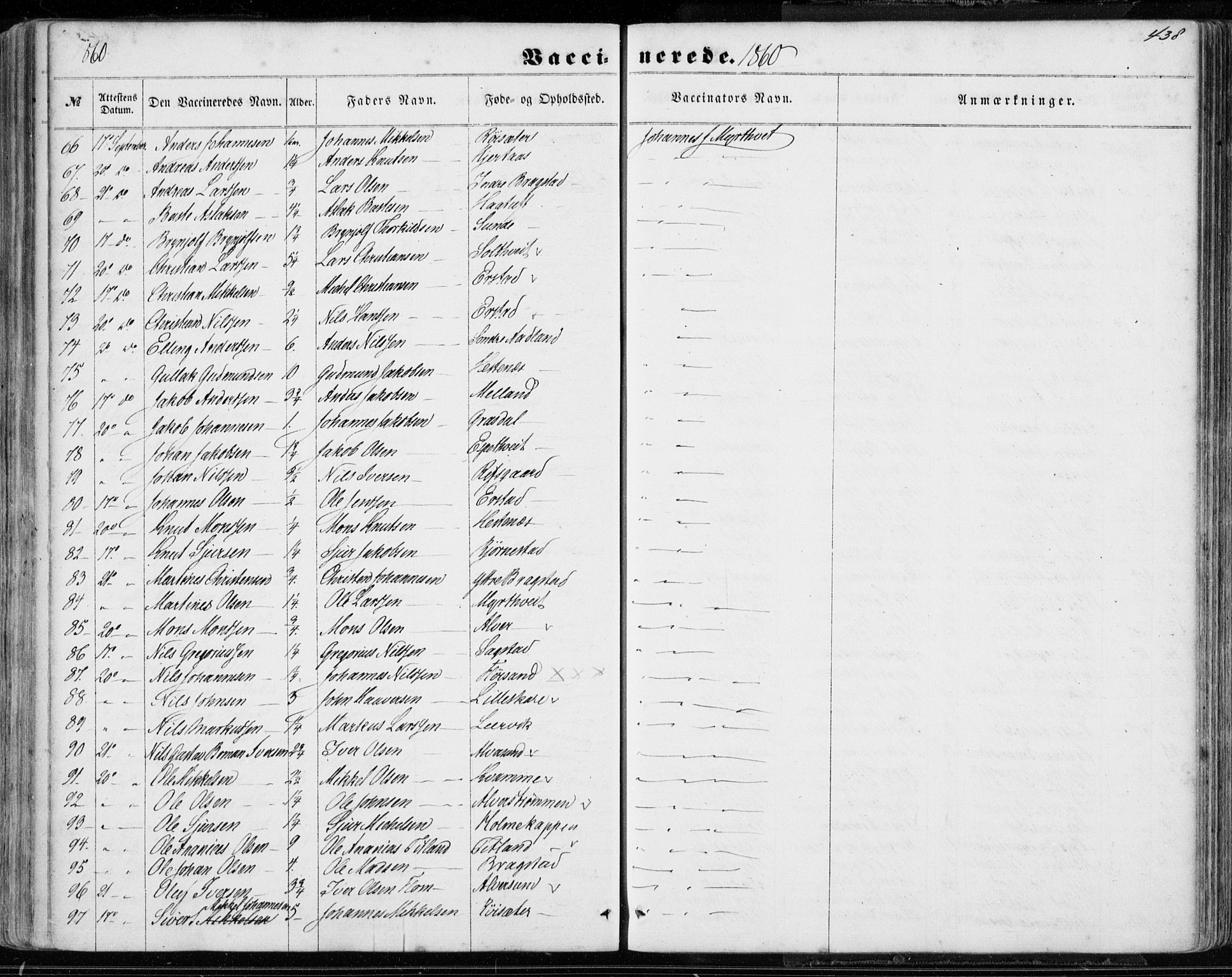 Hamre sokneprestembete, AV/SAB-A-75501/H/Ha/Haa/Haaa/L0014: Parish register (official) no. A 14, 1858-1872, p. 438