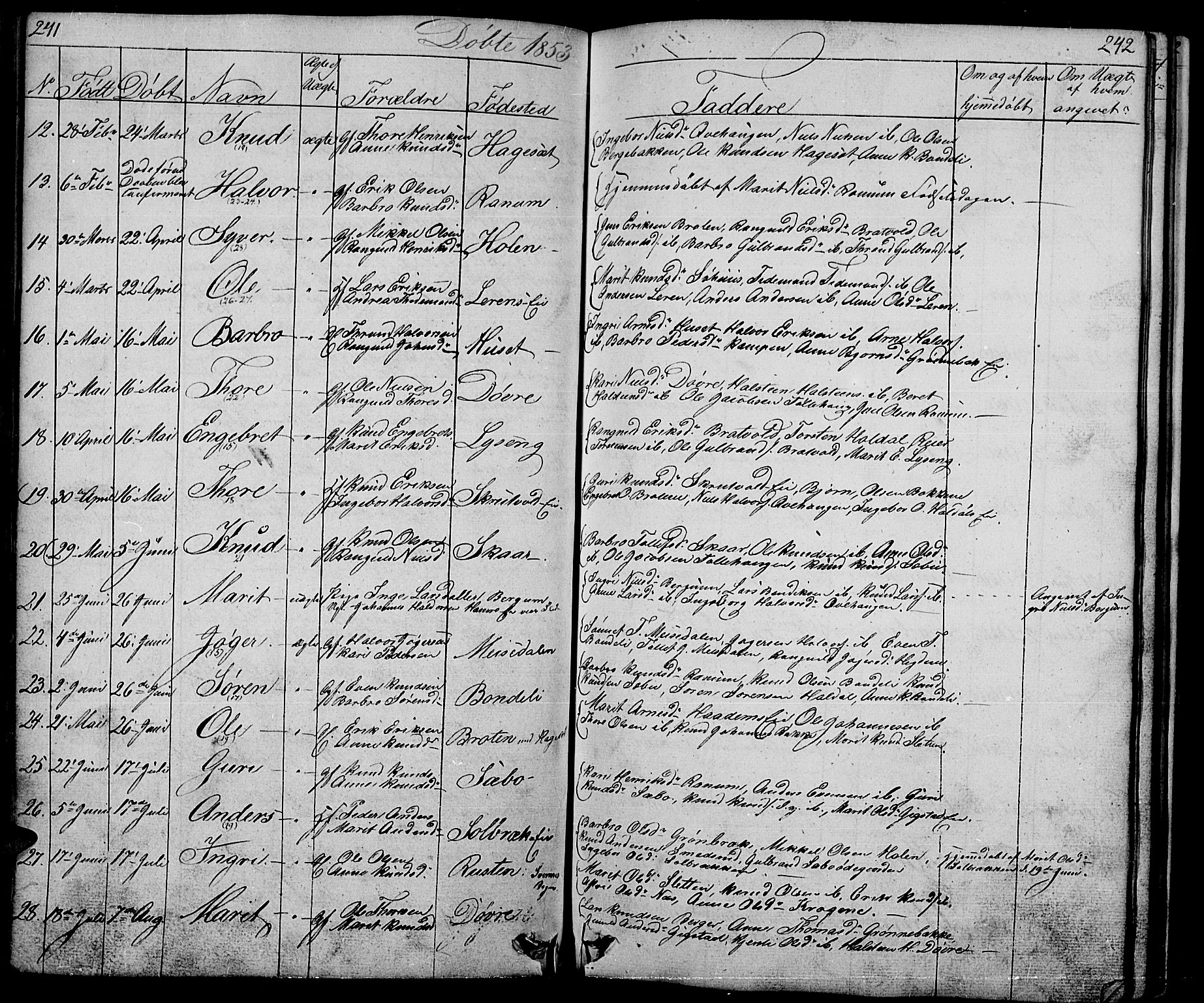 Nord-Aurdal prestekontor, AV/SAH-PREST-132/H/Ha/Hab/L0001: Parish register (copy) no. 1, 1834-1887, p. 241-242