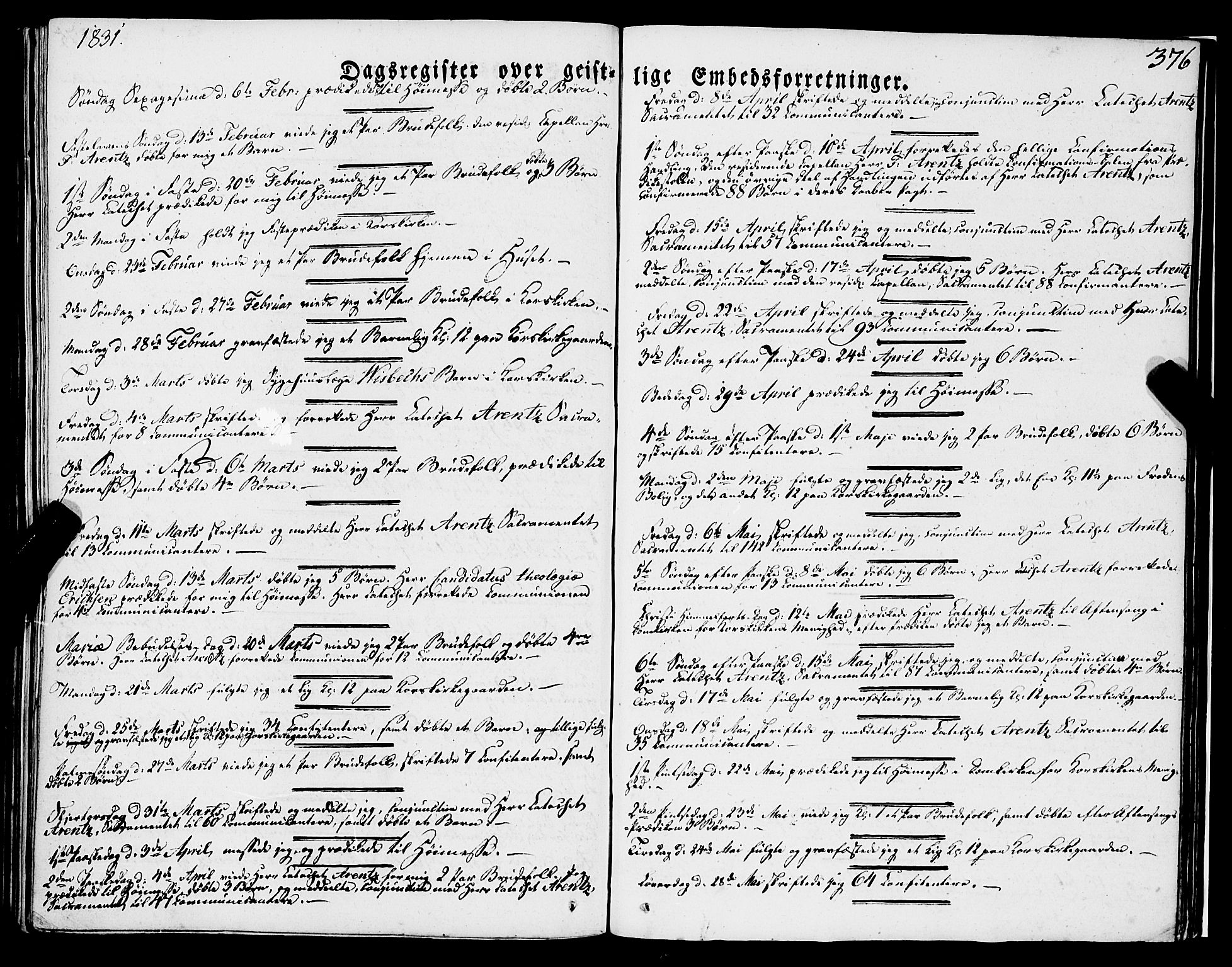 Korskirken sokneprestembete, SAB/A-76101/H/Haa/L0050: Parish register (official) no. F 1, 1821-1869, p. 376