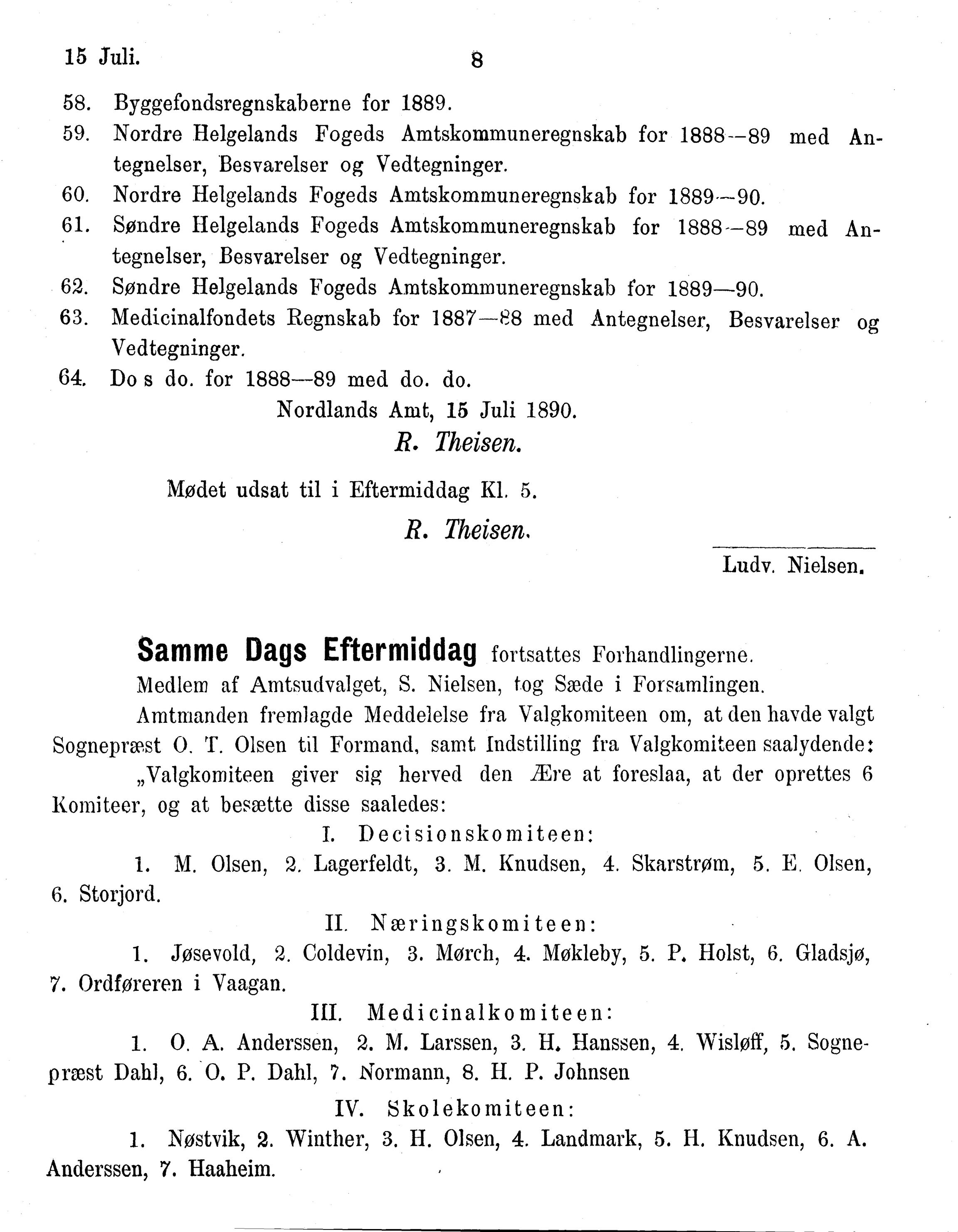 Nordland Fylkeskommune. Fylkestinget, AIN/NFK-17/176/A/Ac/L0015: Fylkestingsforhandlinger 1886-1890, 1886-1890