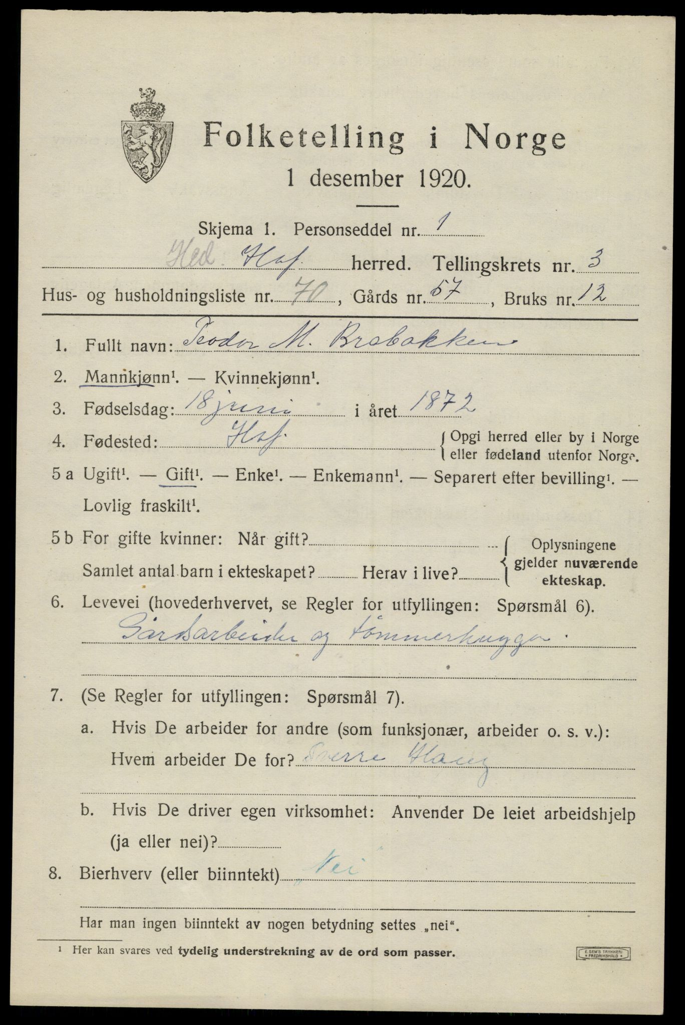 SAH, 1920 census for Hof, 1920, p. 4749