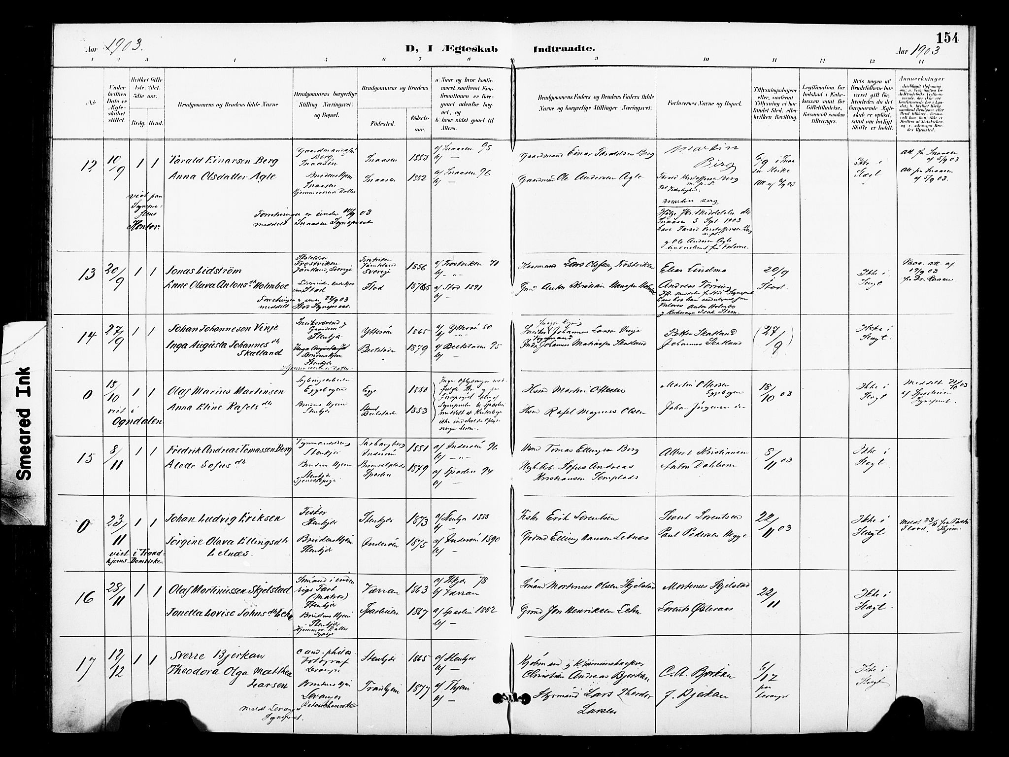 Ministerialprotokoller, klokkerbøker og fødselsregistre - Nord-Trøndelag, AV/SAT-A-1458/739/L0372: Parish register (official) no. 739A04, 1895-1903, p. 154
