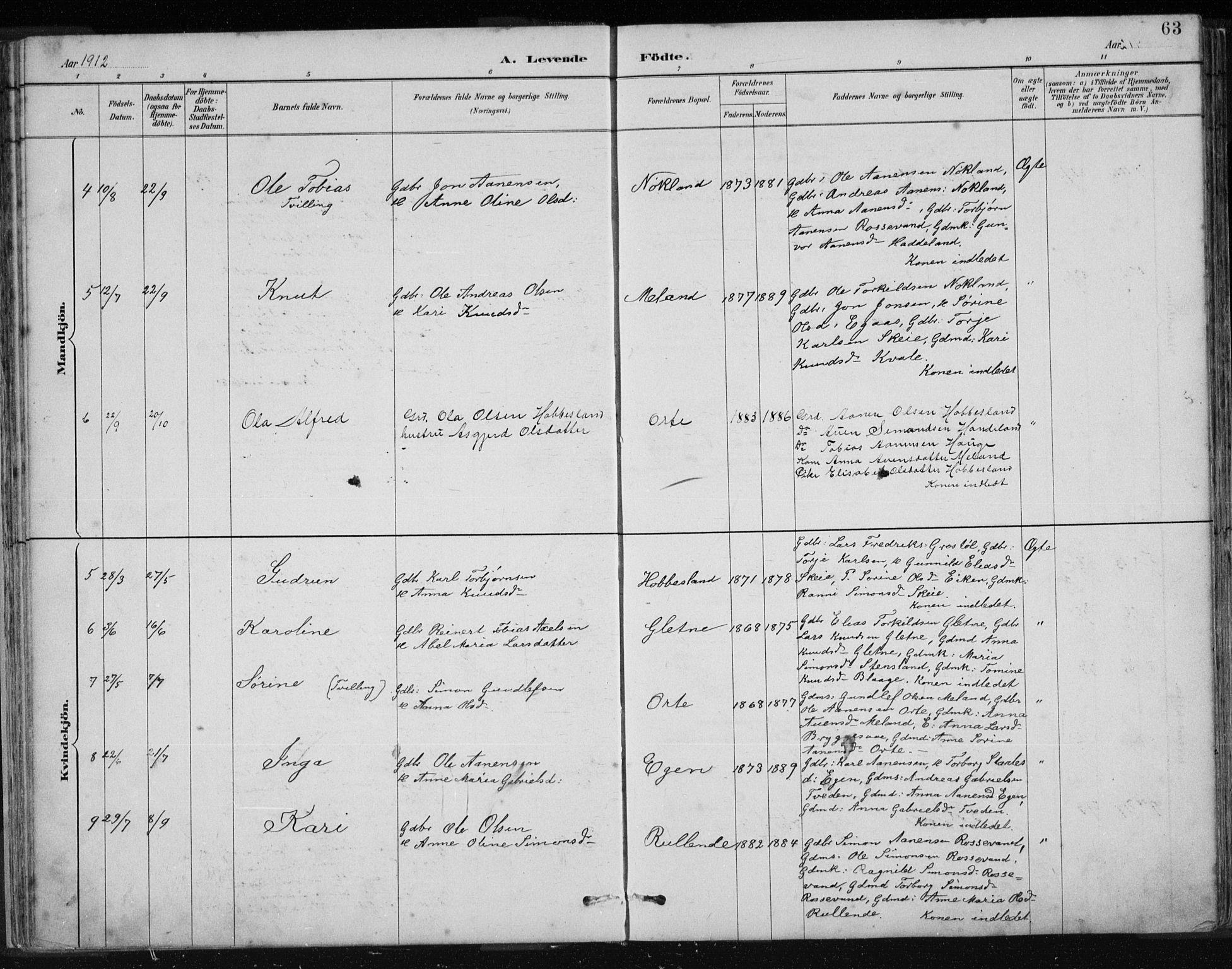 Hægebostad sokneprestkontor, AV/SAK-1111-0024/F/Fb/Fbb/L0003: Parish register (copy) no. B 3, 1887-1937, p. 63