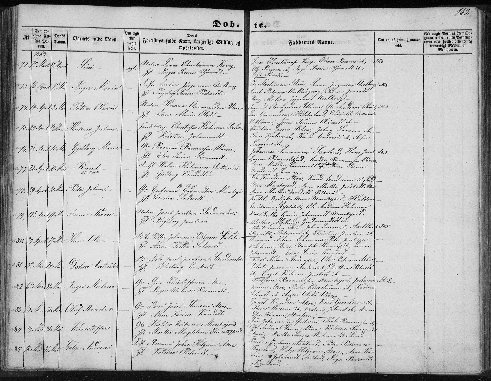 Skudenes sokneprestkontor, SAST/A -101849/H/Ha/Haa/L0004: Parish register (official) no. A 3.1, 1847-1863, p. 162