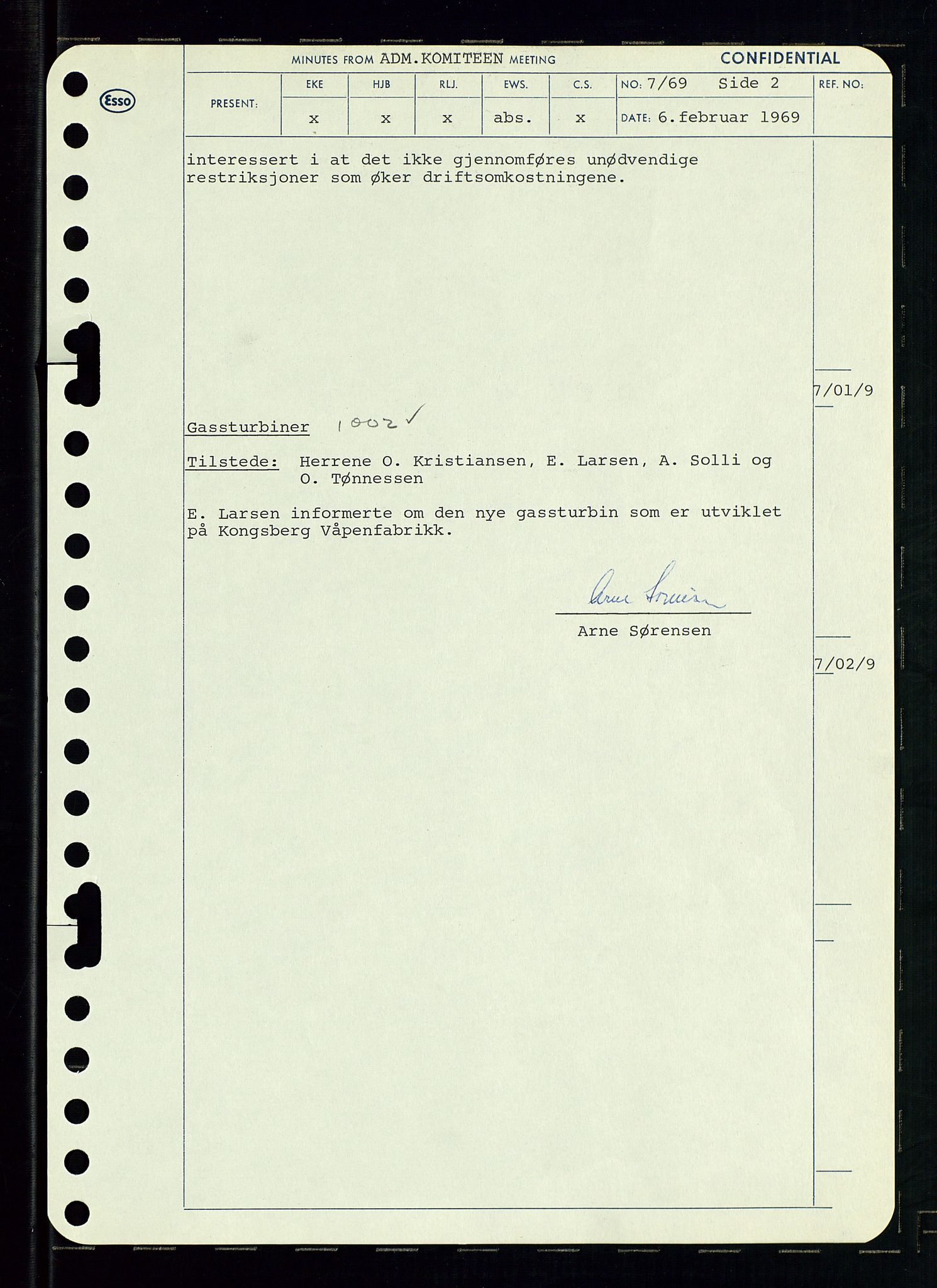 Pa 0982 - Esso Norge A/S, AV/SAST-A-100448/A/Aa/L0003/0001: Den administrerende direksjon Board minutes (styrereferater) og Bedriftforsamlingsprotokoll / Den administrerende direksjon Board minutes (styrereferater), 1969, p. 56