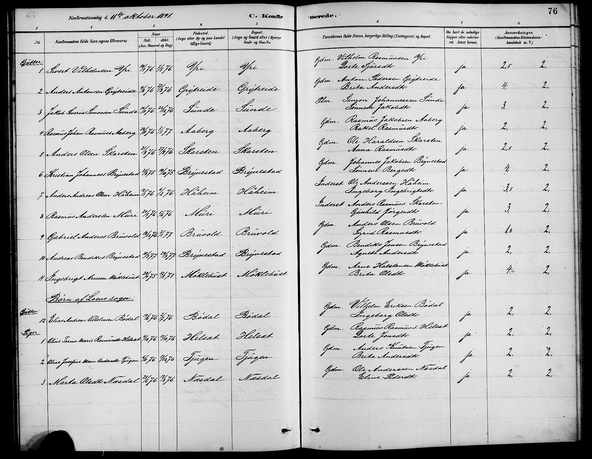 Innvik sokneprestembete, SAB/A-80501: Parish register (copy) no. B 3, 1886-1897, p. 76
