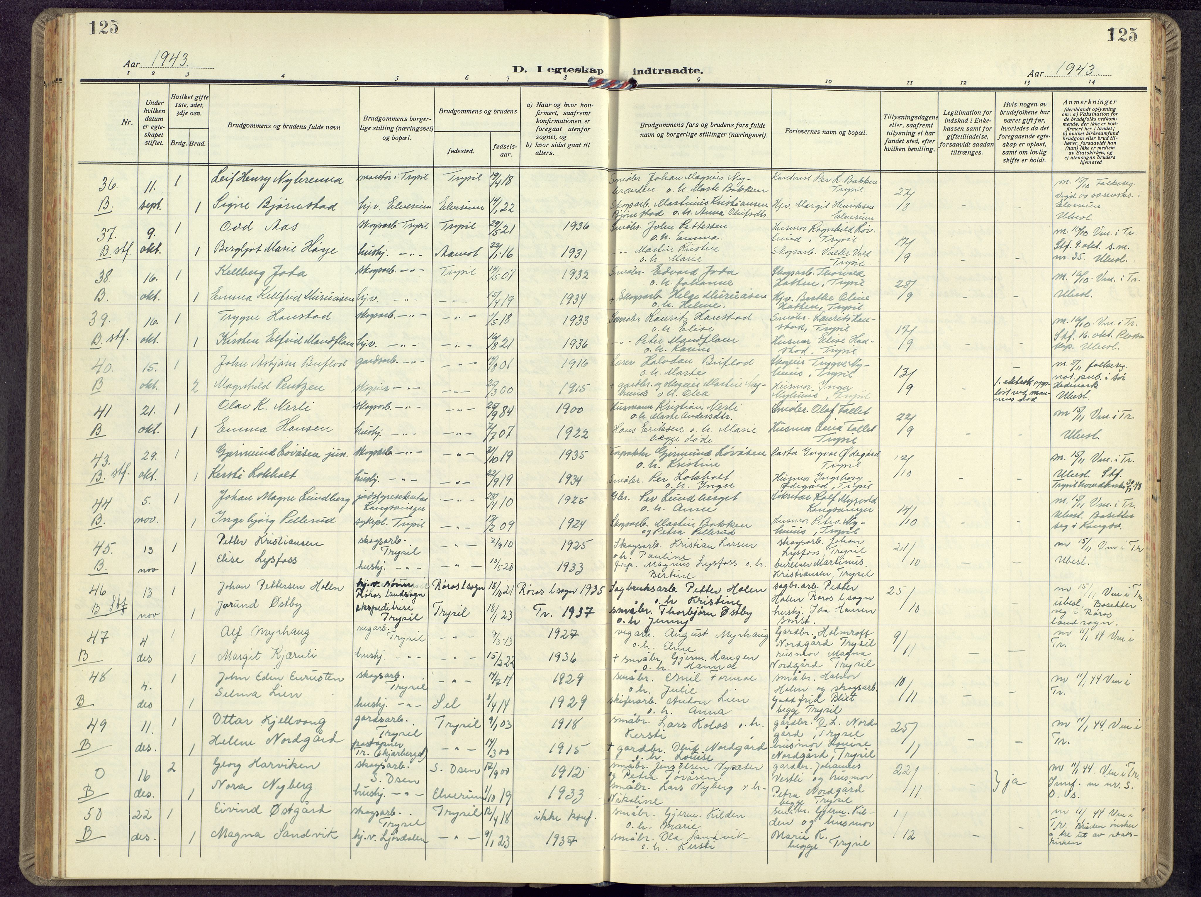 Trysil prestekontor, AV/SAH-PREST-046/H/Ha/Hab/L0012: Parish register (copy) no. 12, 1938-1959, p. 125